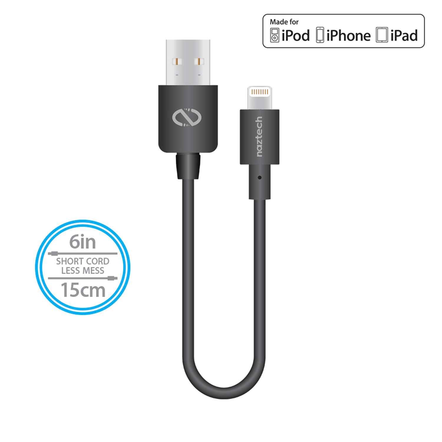 6in/15cm MFi Lightning Charge & Sync USB Cable