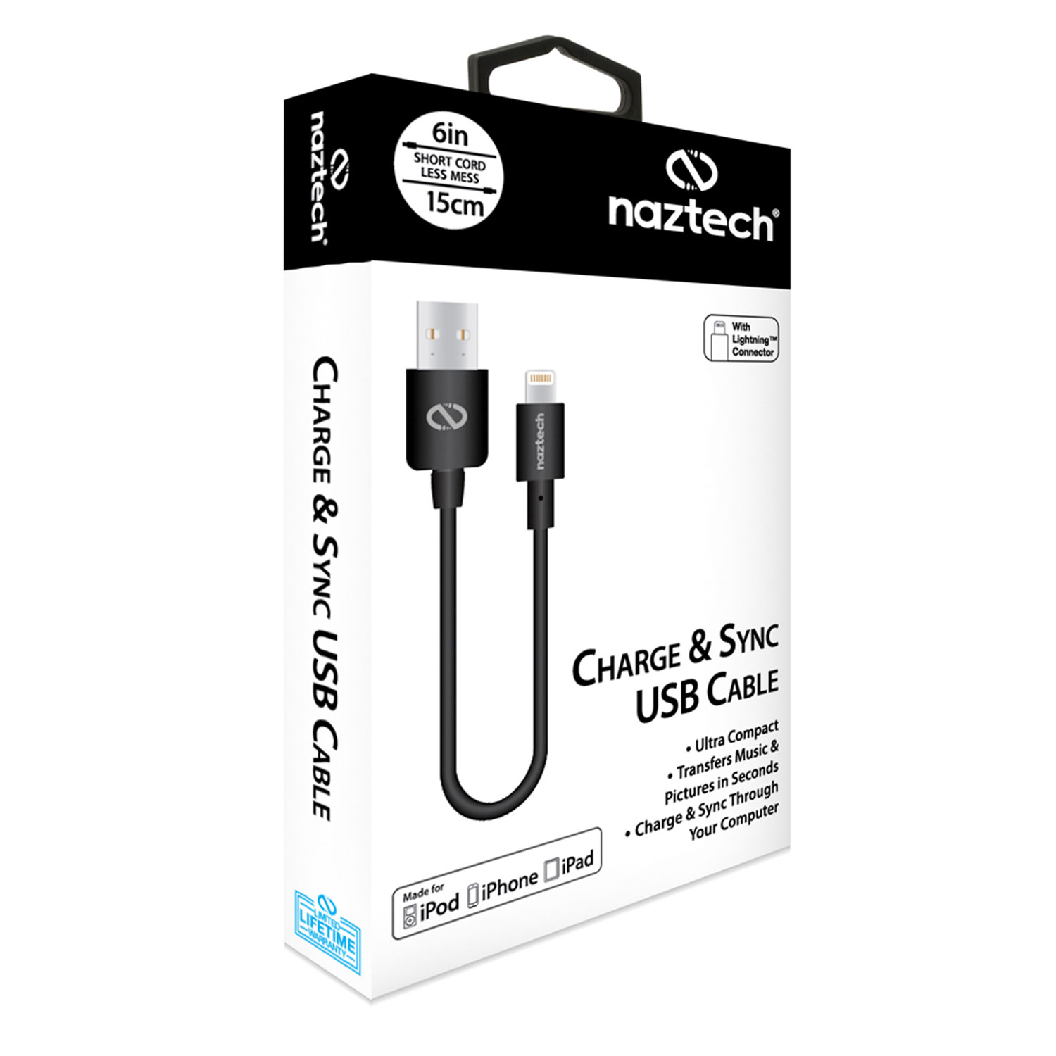 6in/15cm MFi Lightning Charge & Sync USB Cable