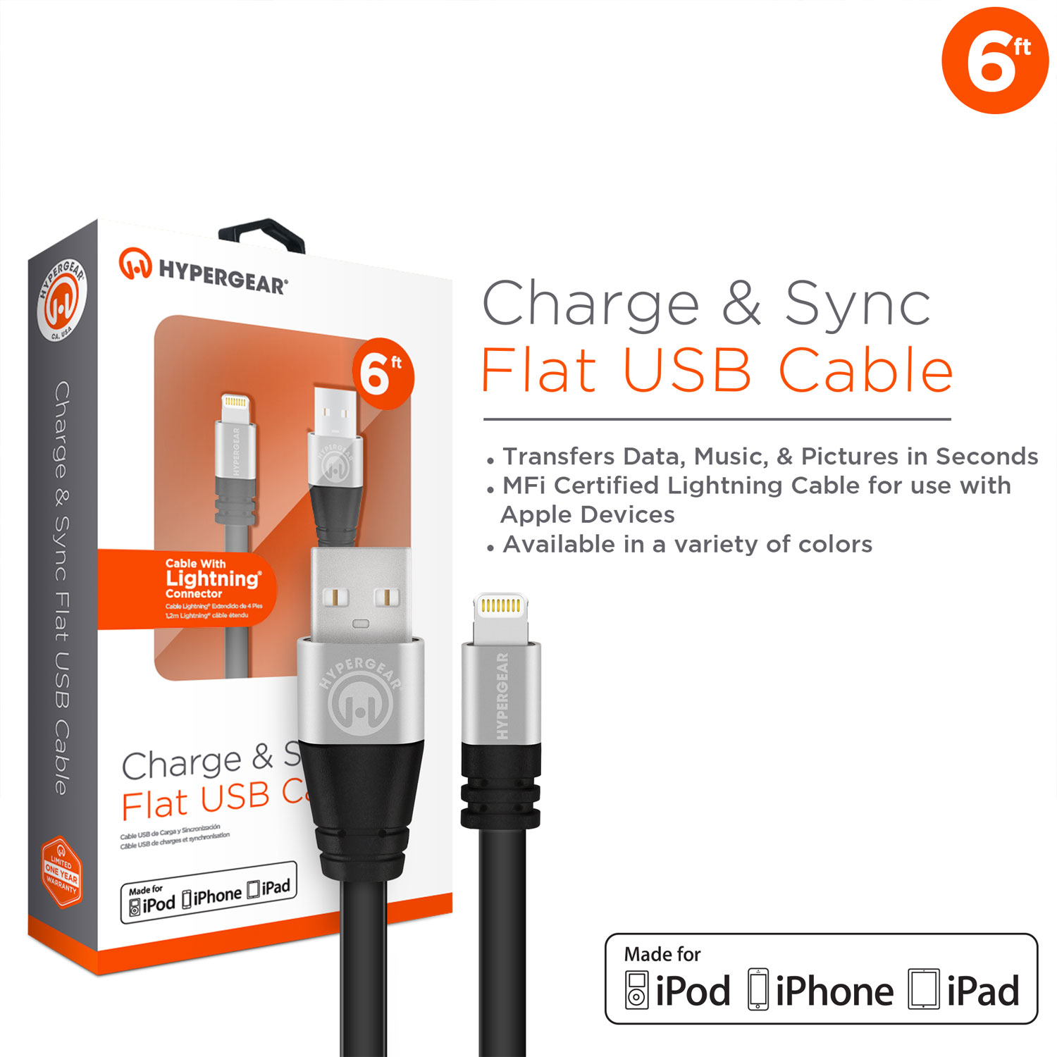 MFi Lightning Flexi 6ft. Charge & Sync Cable