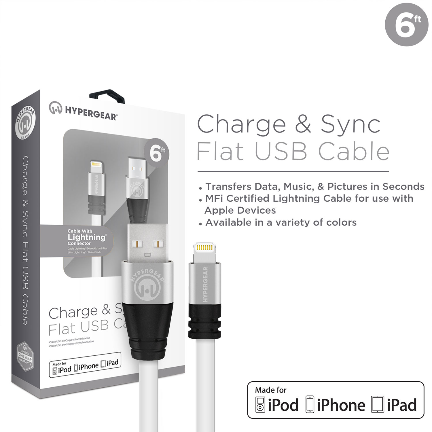 MFi Lightning Flexi 6ft. Charge & Sync Cable