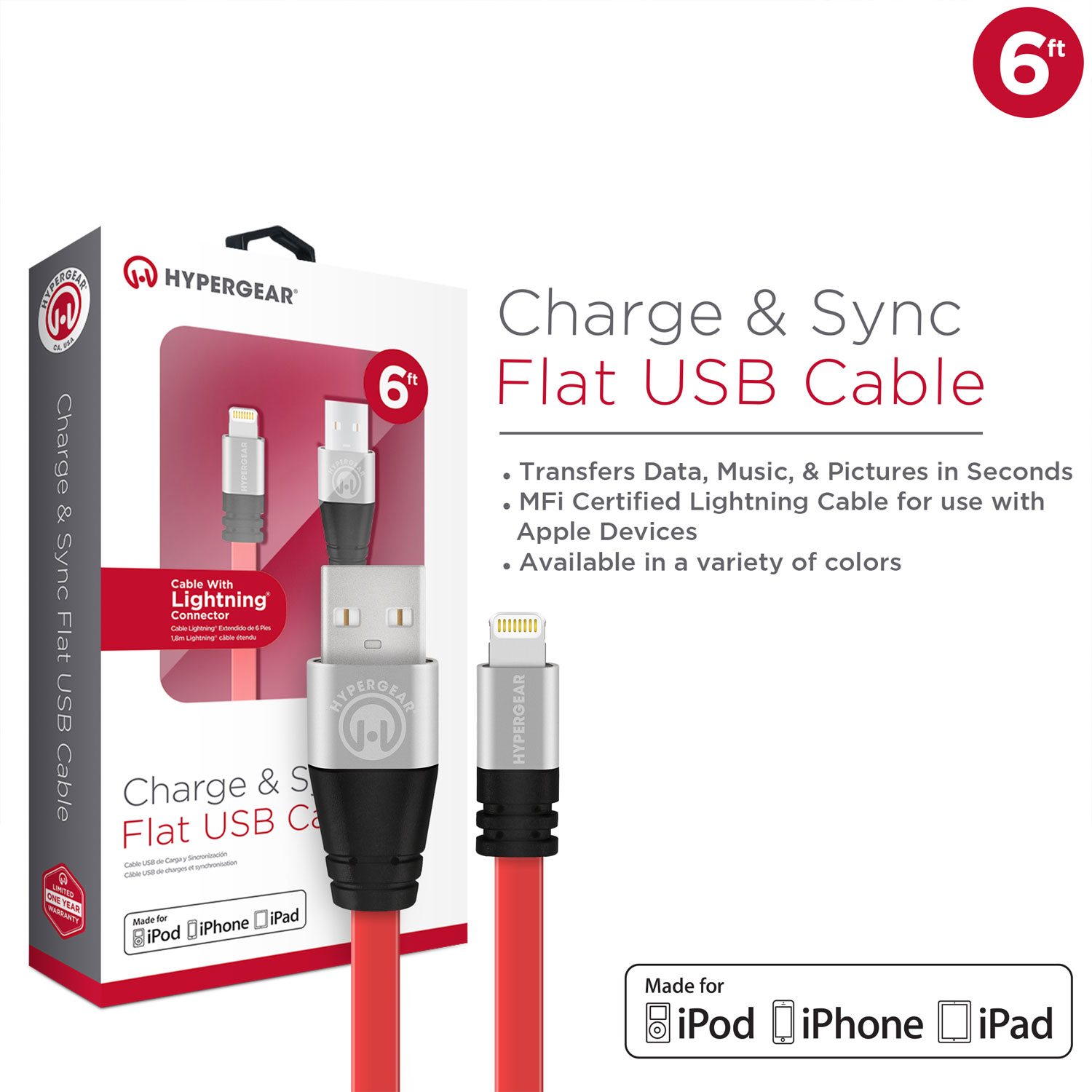 MFi Lightning Flexi 6ft. Charge & Sync Cable