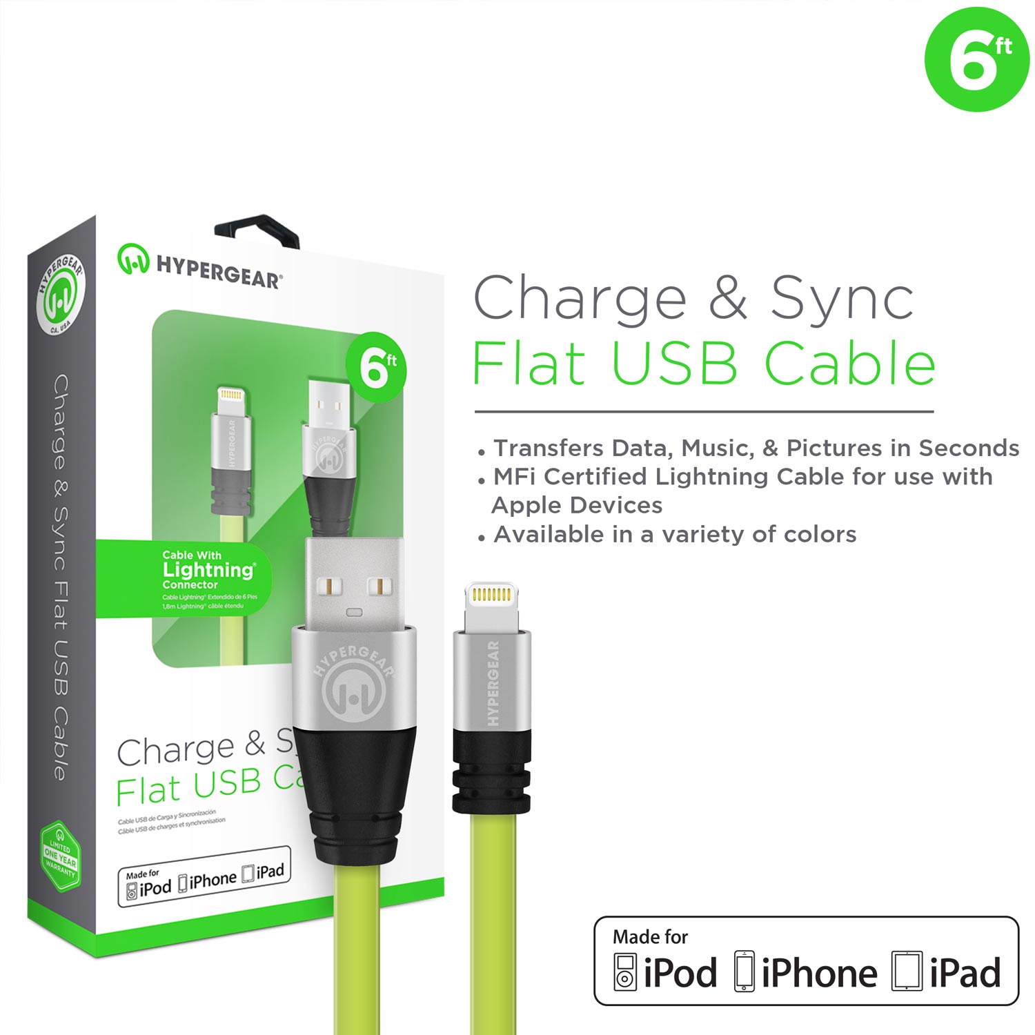 MFi Lightning Flexi 6ft. Charge & Sync Cable