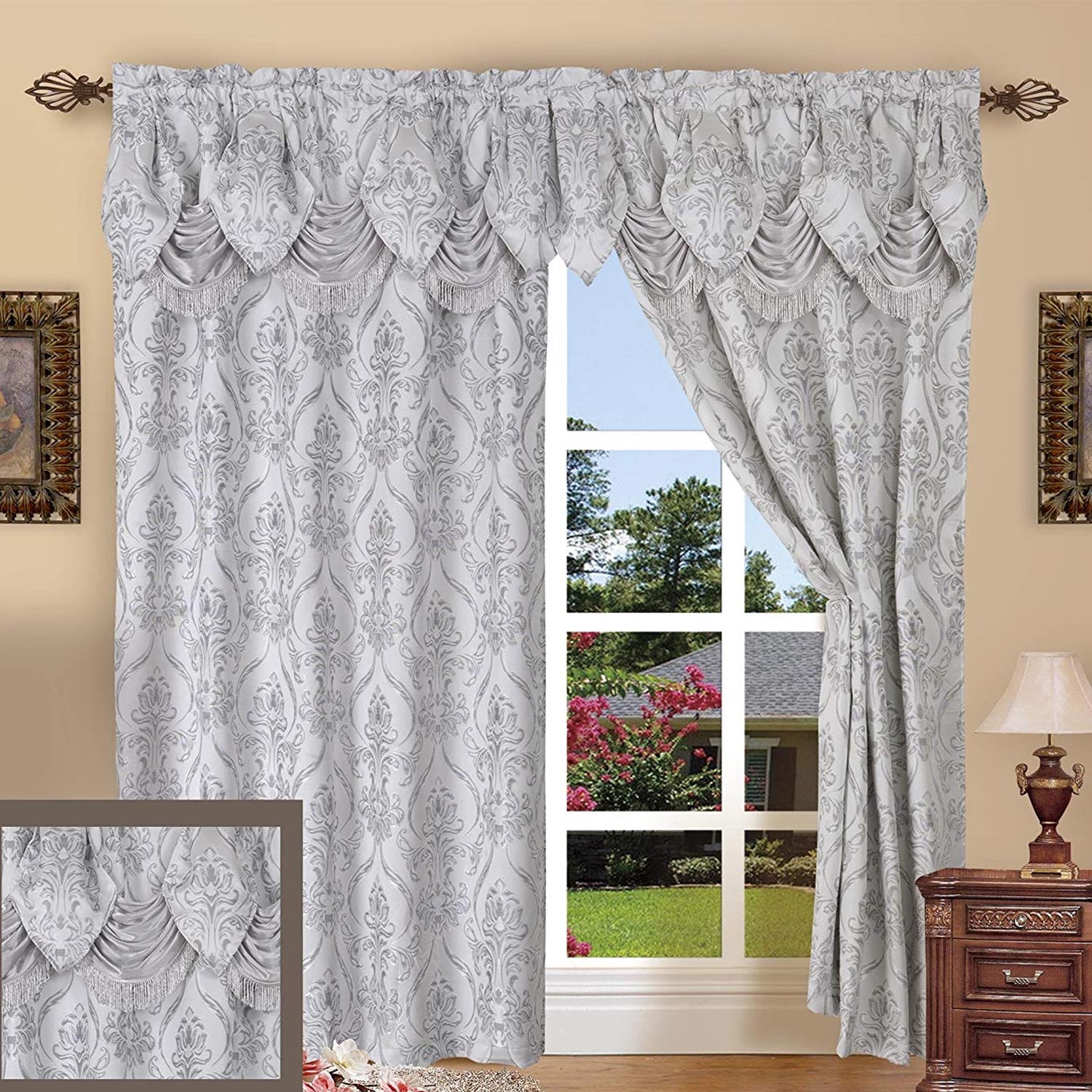 Set of 2 Elegant Comfort Penelopie Jacquard Look Curtain Panel Set