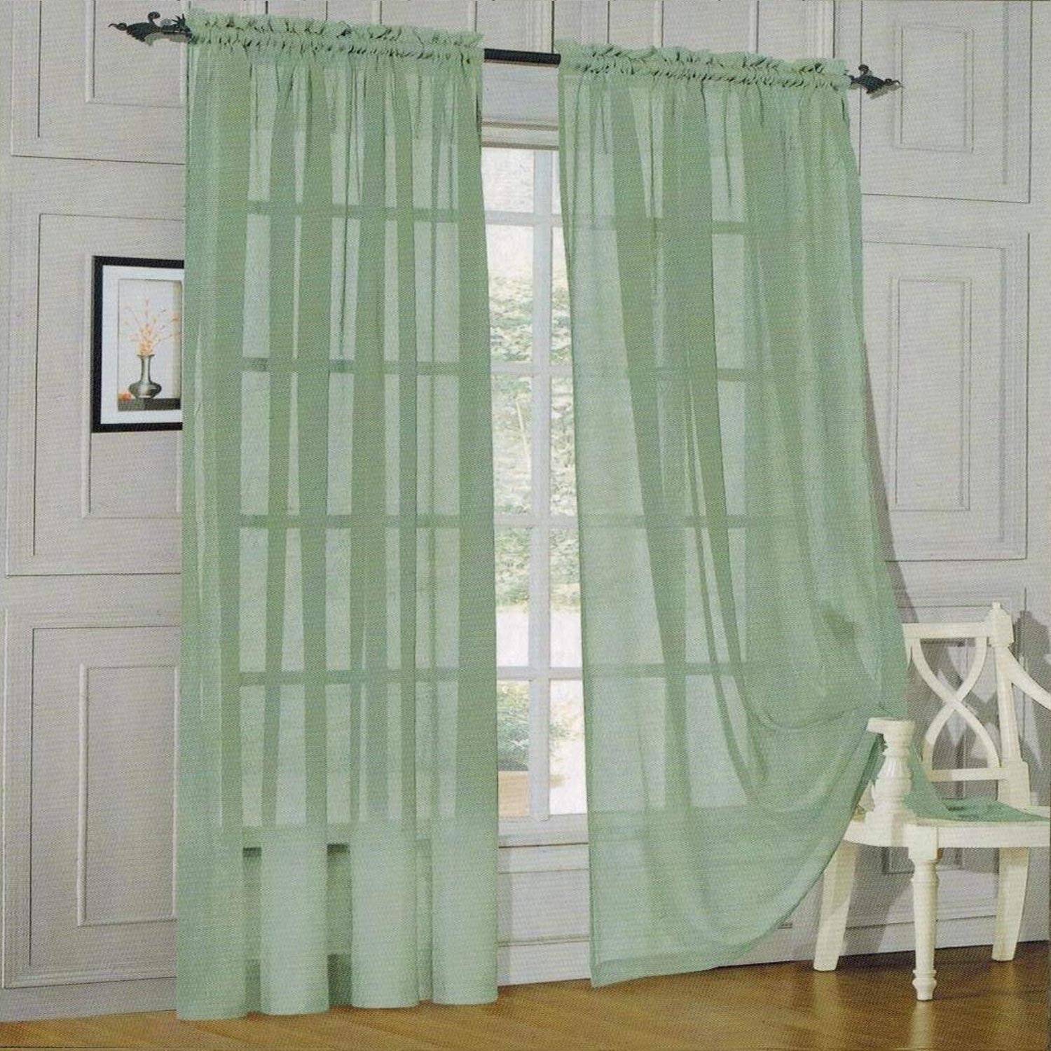 2-Piece Sheer Window Panel with 2" Rod Pocket Window Curtains 40" w X 84"
