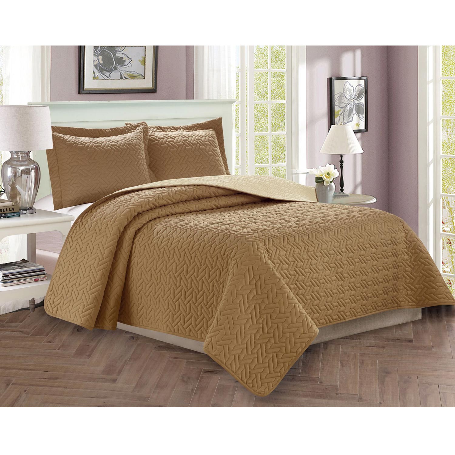 Luxury 3-Piece Bedspread Coverlet Majestic Design Quilted Set