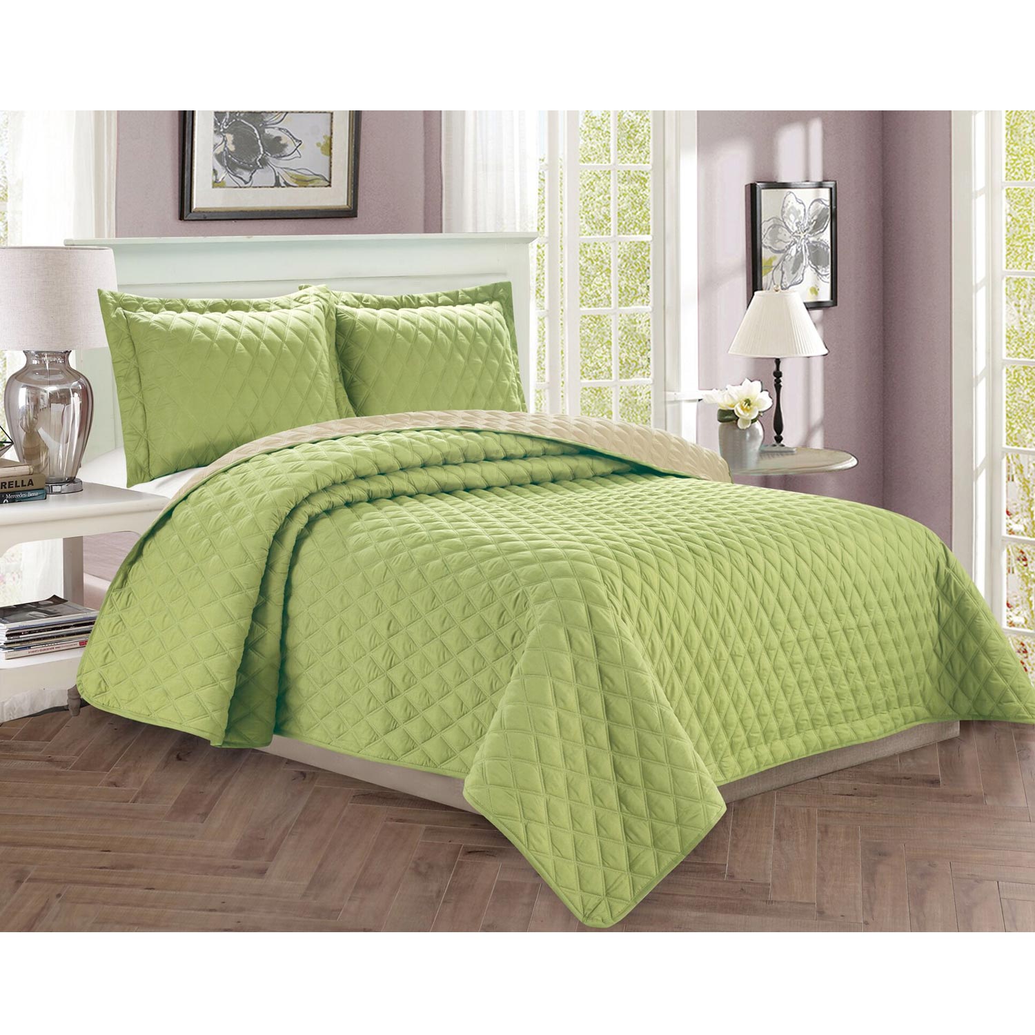 3-Piece Bedspread Coverlet Diamond Design Quilted Set