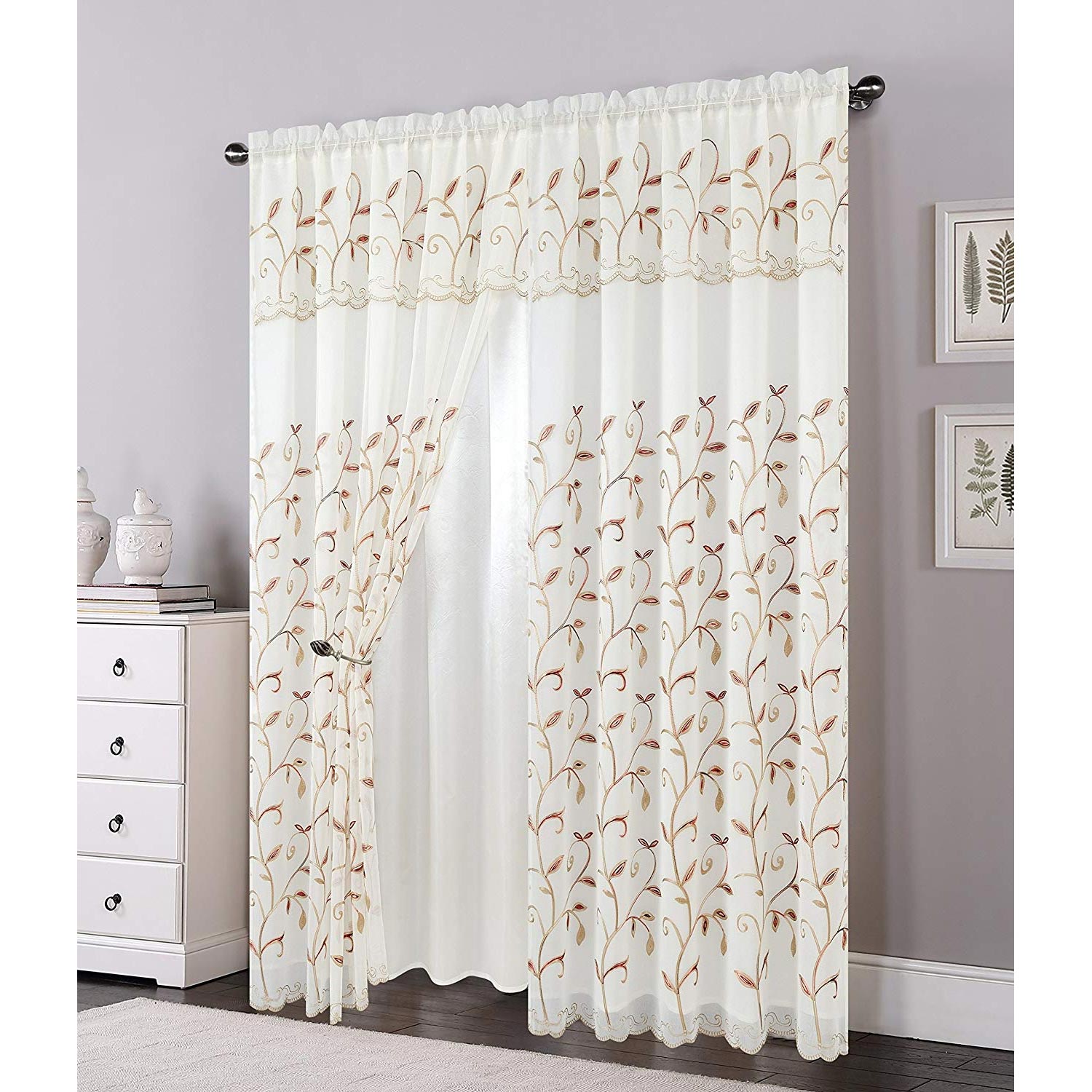 Luxury Curtain/Window Panel Set with Attached Valance and Backing 54" X 84 inch