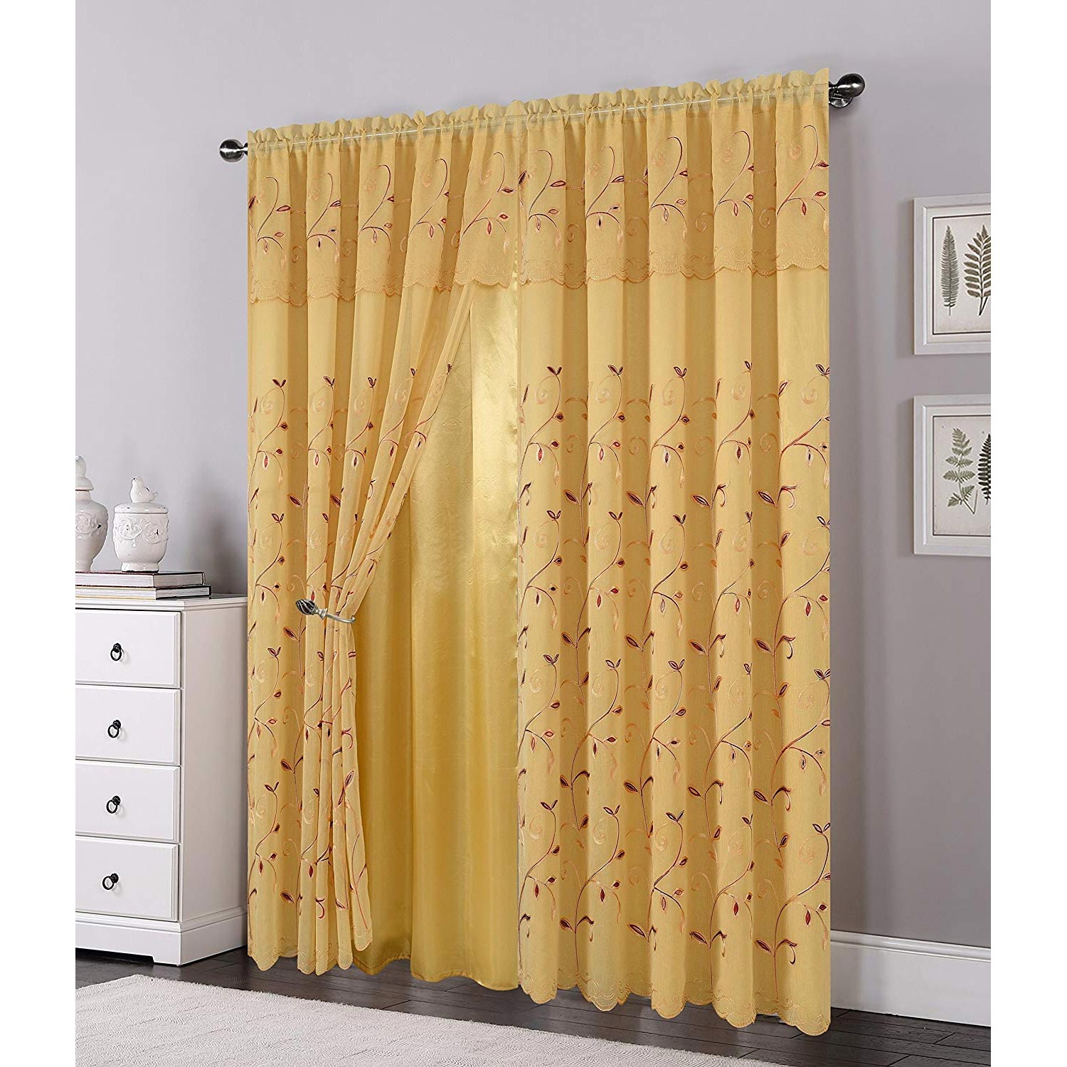 Luxury Curtain/Window Panel Set with Attached Valance and Backing 54" X 84 inch