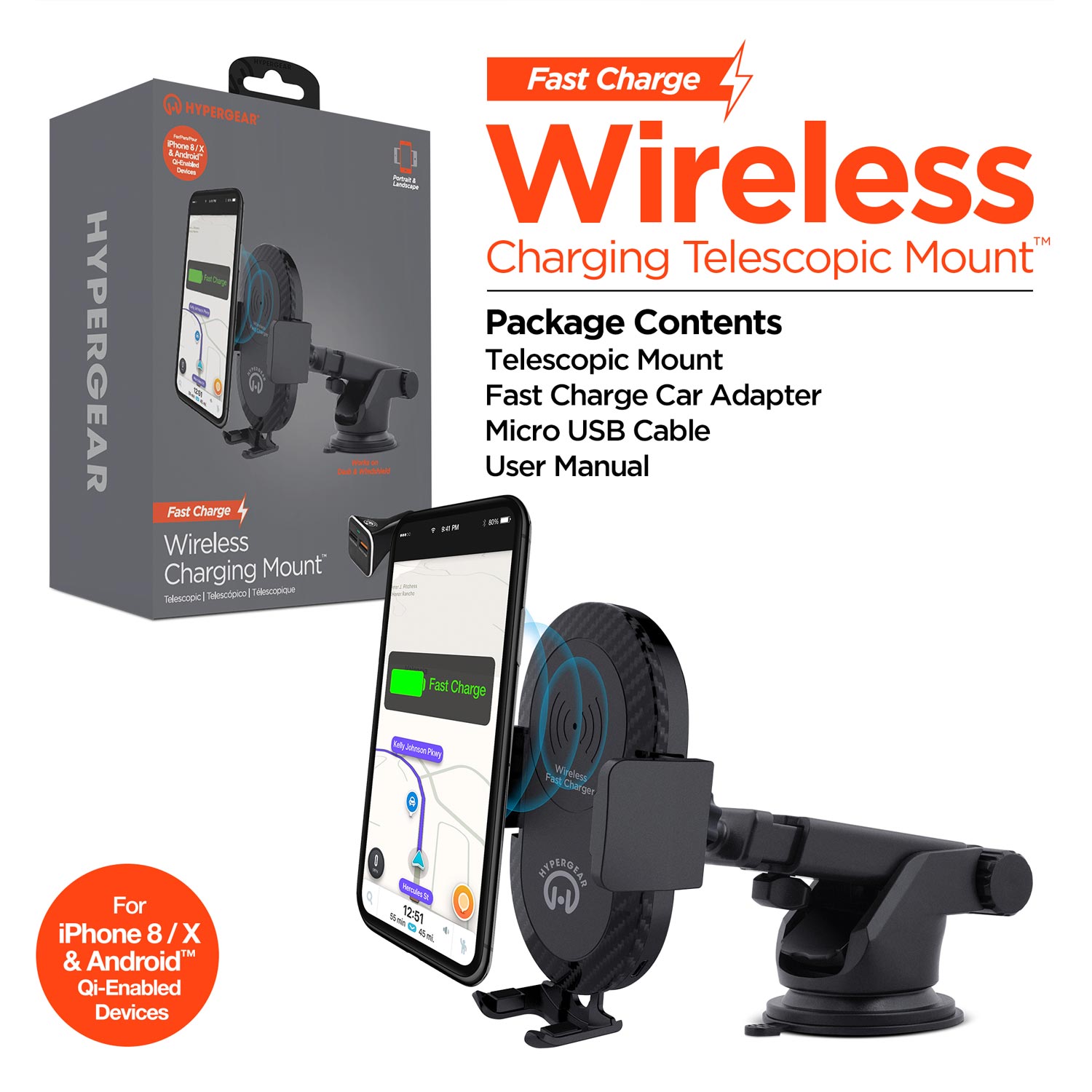 Wireless Fast Charging 10W Telescopic Mount