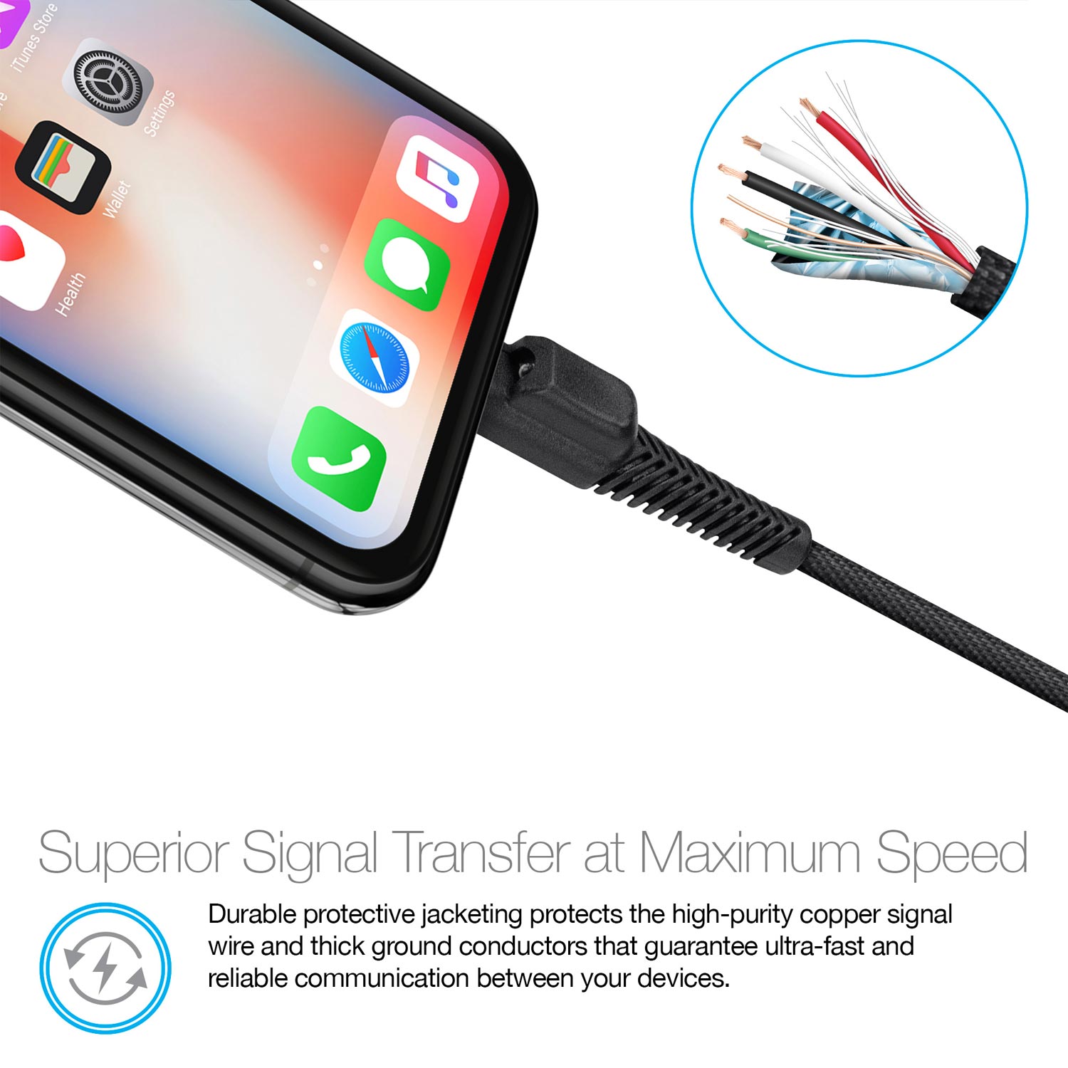 Rugged LED MFI USB Charge/Sync Cable 4ft