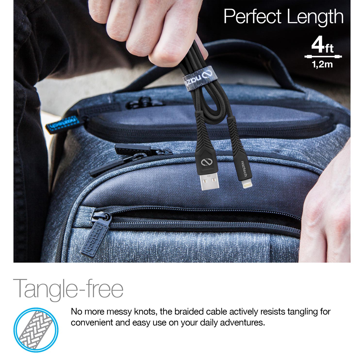 Rugged LED MFI USB Charge/Sync Cable 4ft