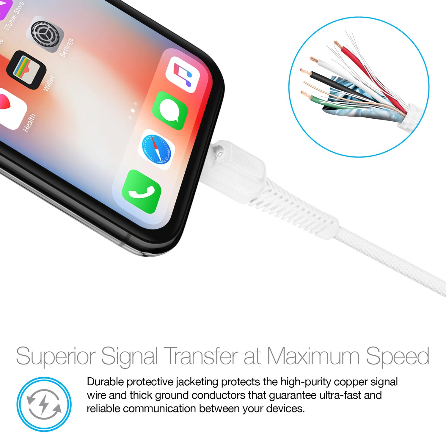 Rugged LED MFI USB Charge/Sync Cable 4ft
