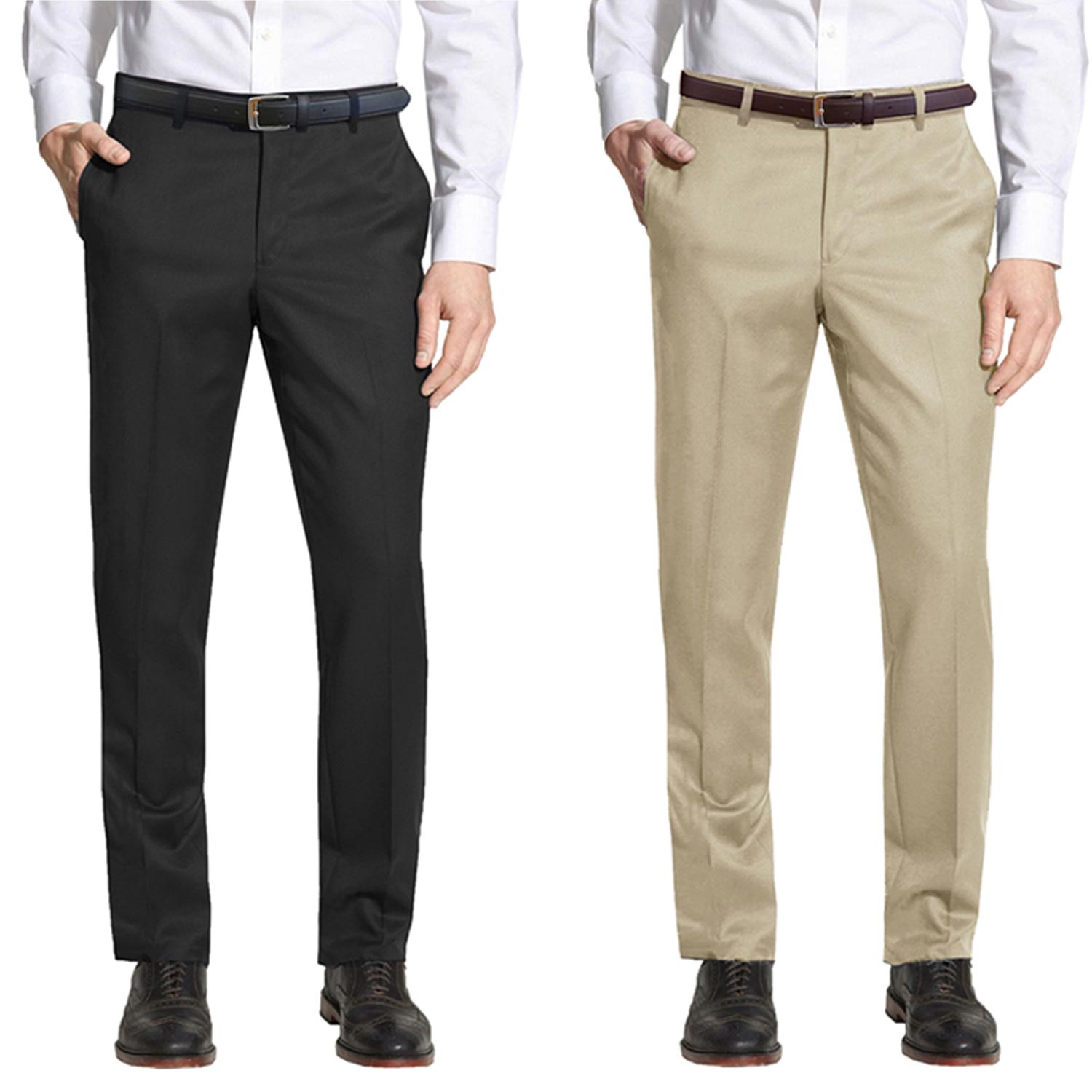 2 Pack Men's Slim-Fit Belted Dress Pants