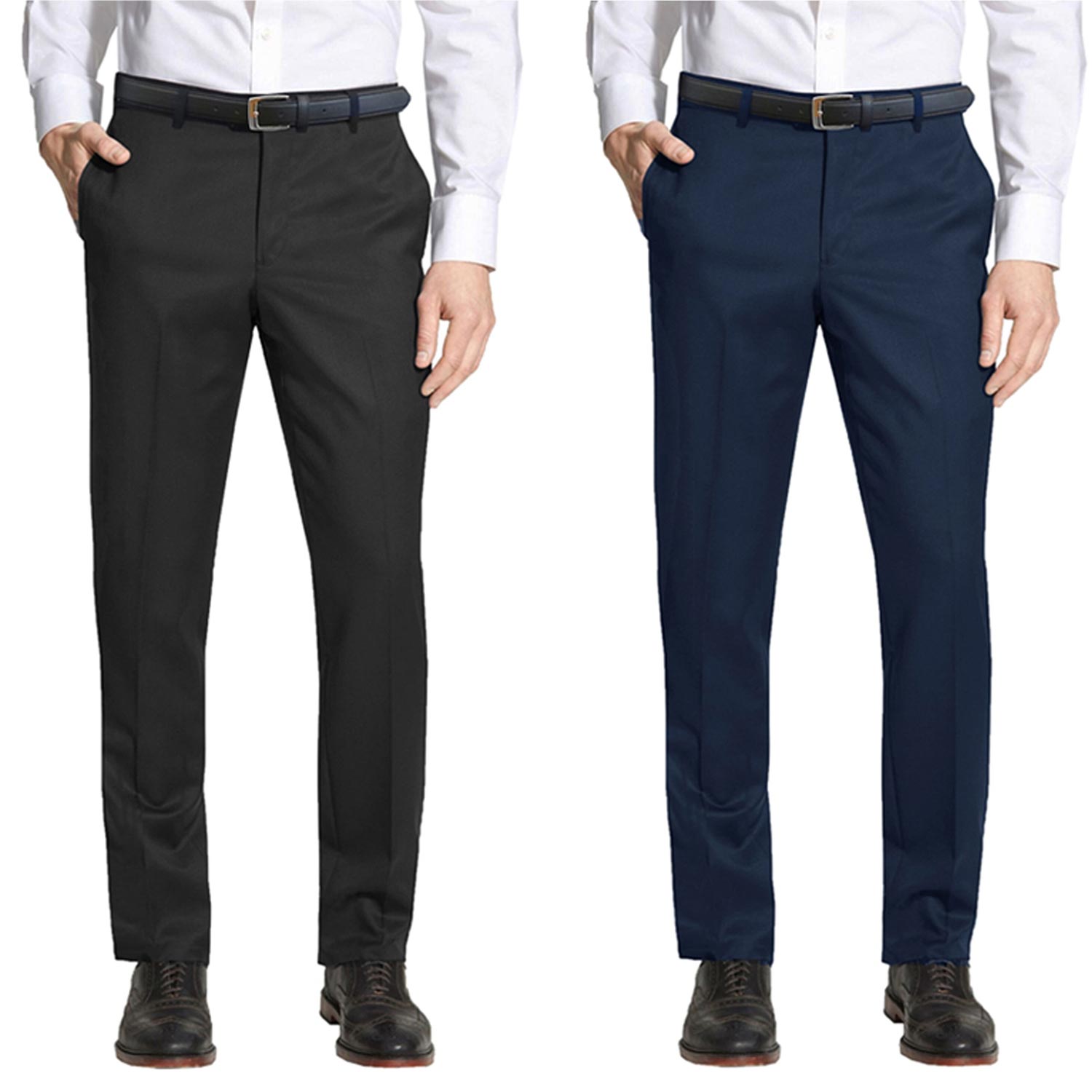 2 Pack Men's Slim-Fit Belted Dress Pants