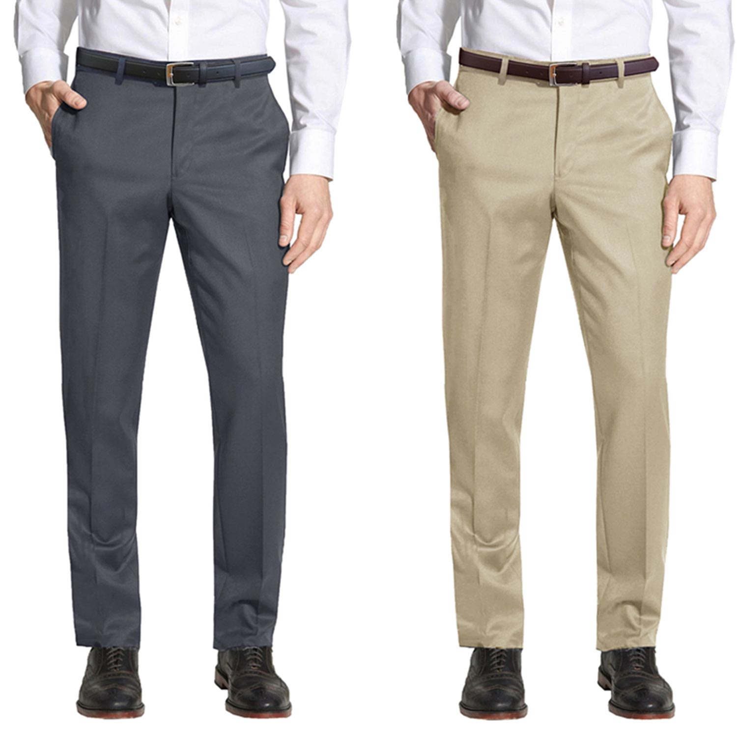 2 Pack Men's Slim-Fit Belted Dress Pants