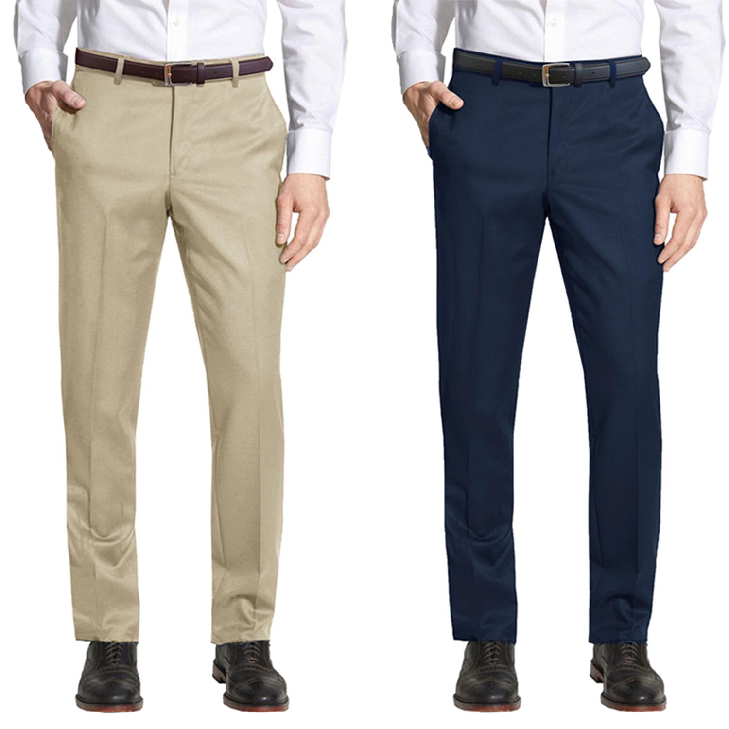 2 Pack Men's Slim-Fit Belted Dress Pants