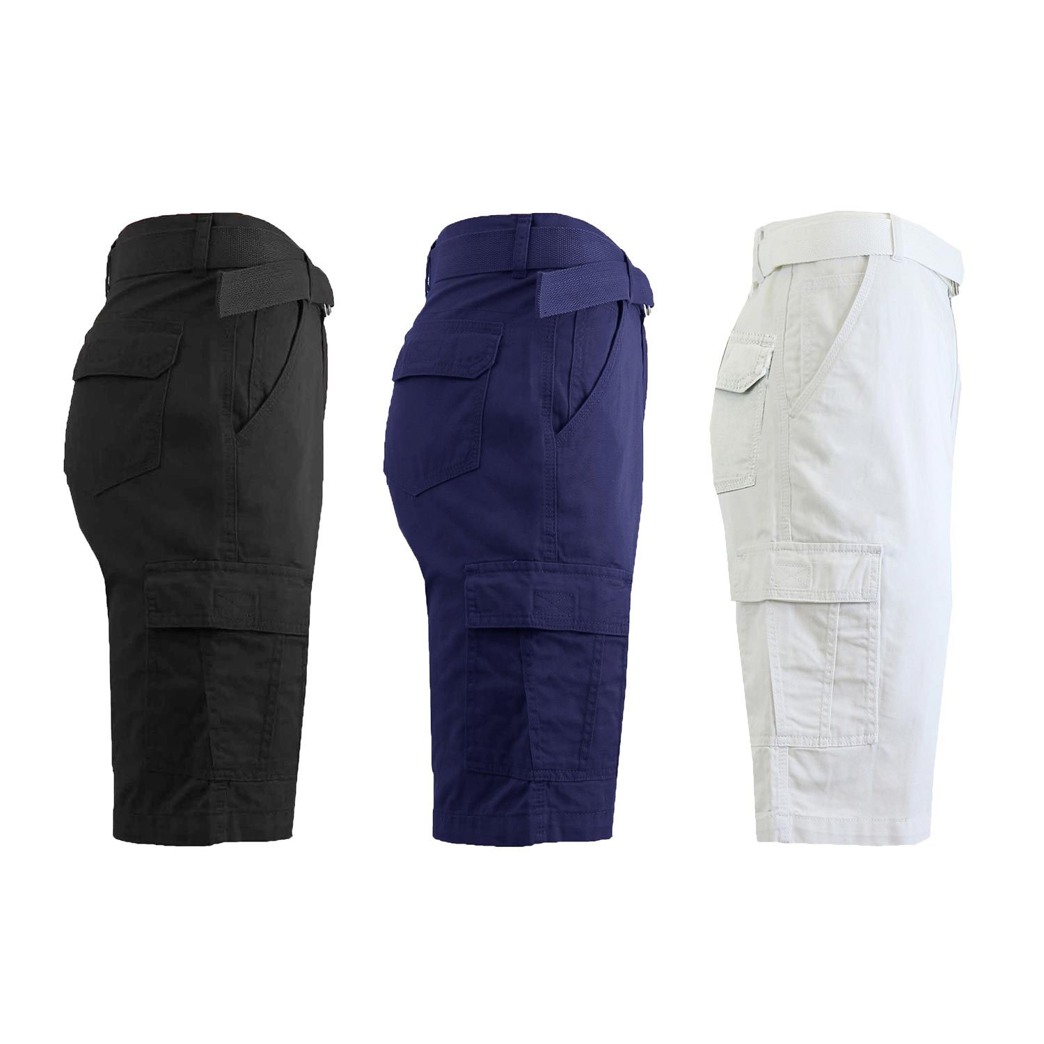 3 Pack Men's Belted Cotton Cargo Shorts