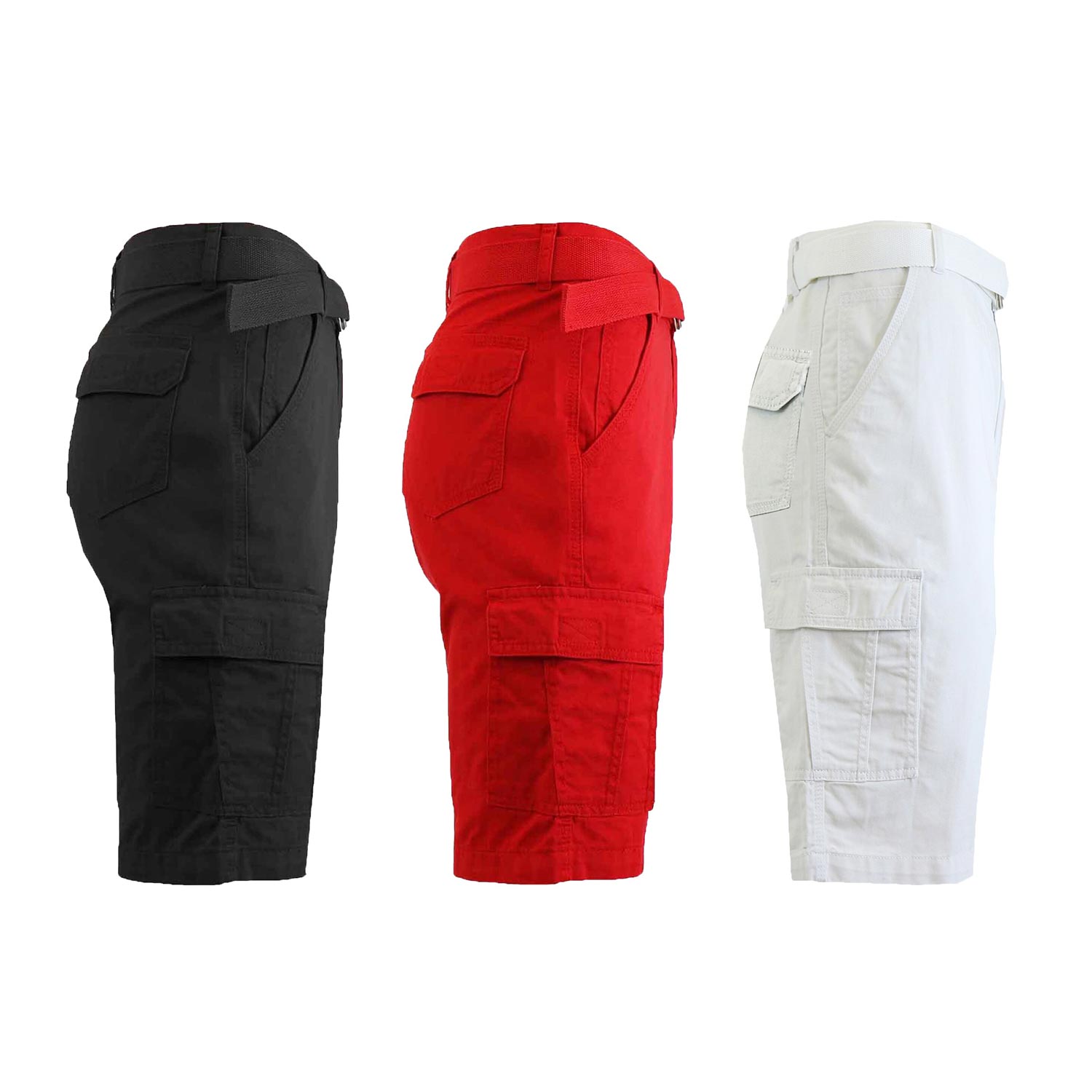 3 Pack Men's Belted Cotton Cargo Shorts