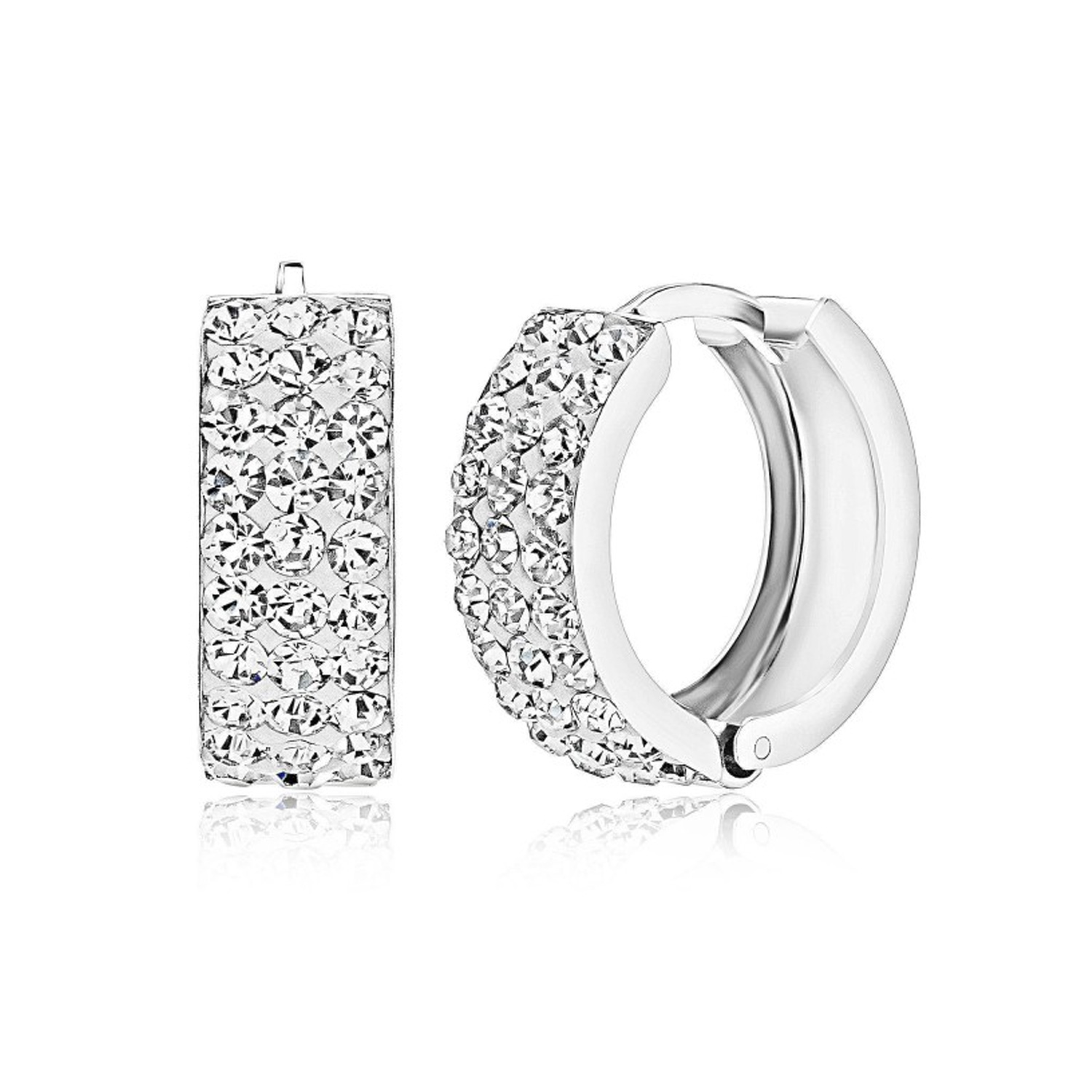 3- Row Crystal Sterling Silver Huggie Earrings