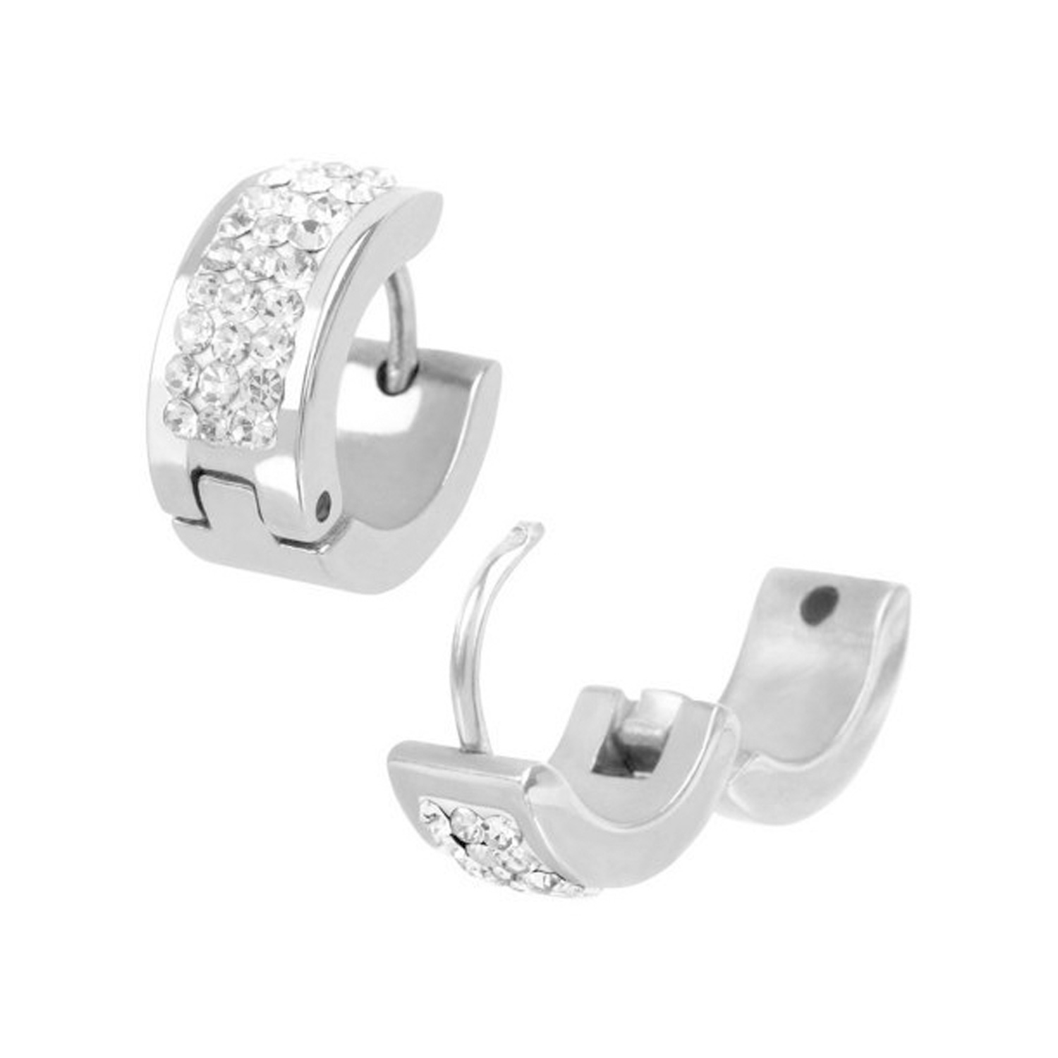 3- Row Crystal Sterling Silver Huggie Earrings
