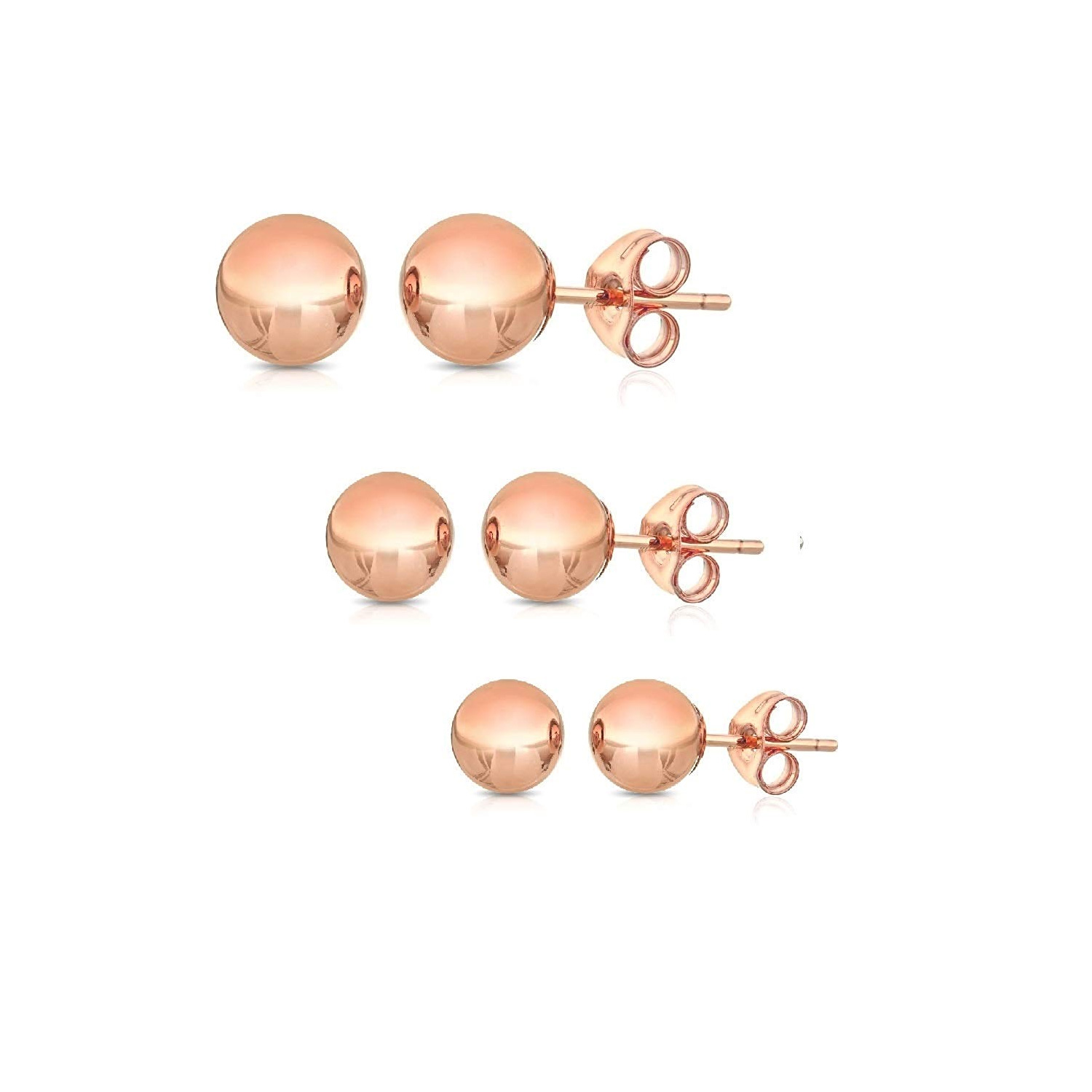 3 Pack 14K Solid Gold Ball Stud Earrings - 3mm, 4mm AND 5mm