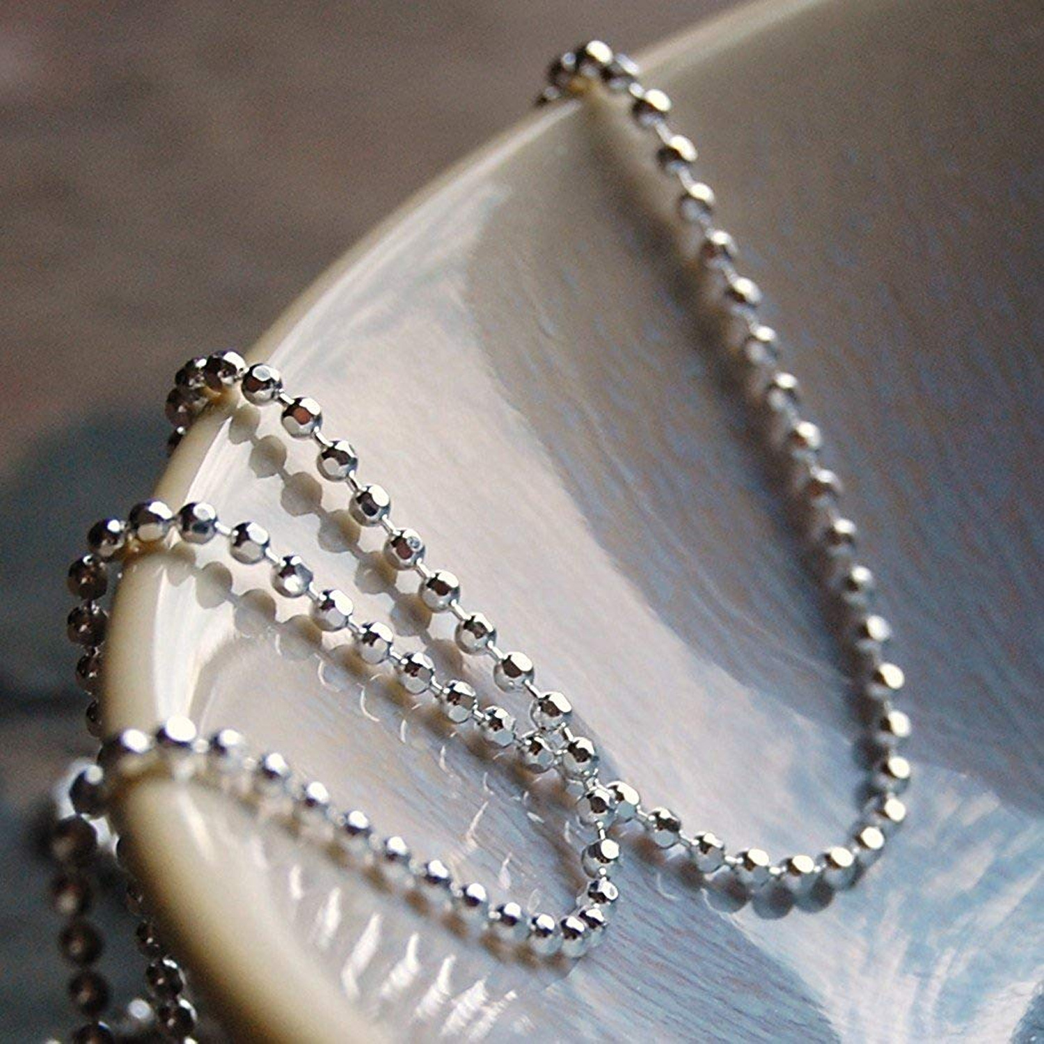 925 Sterling Silver 1.5MM Diamond Cut Bead Chain Necklace