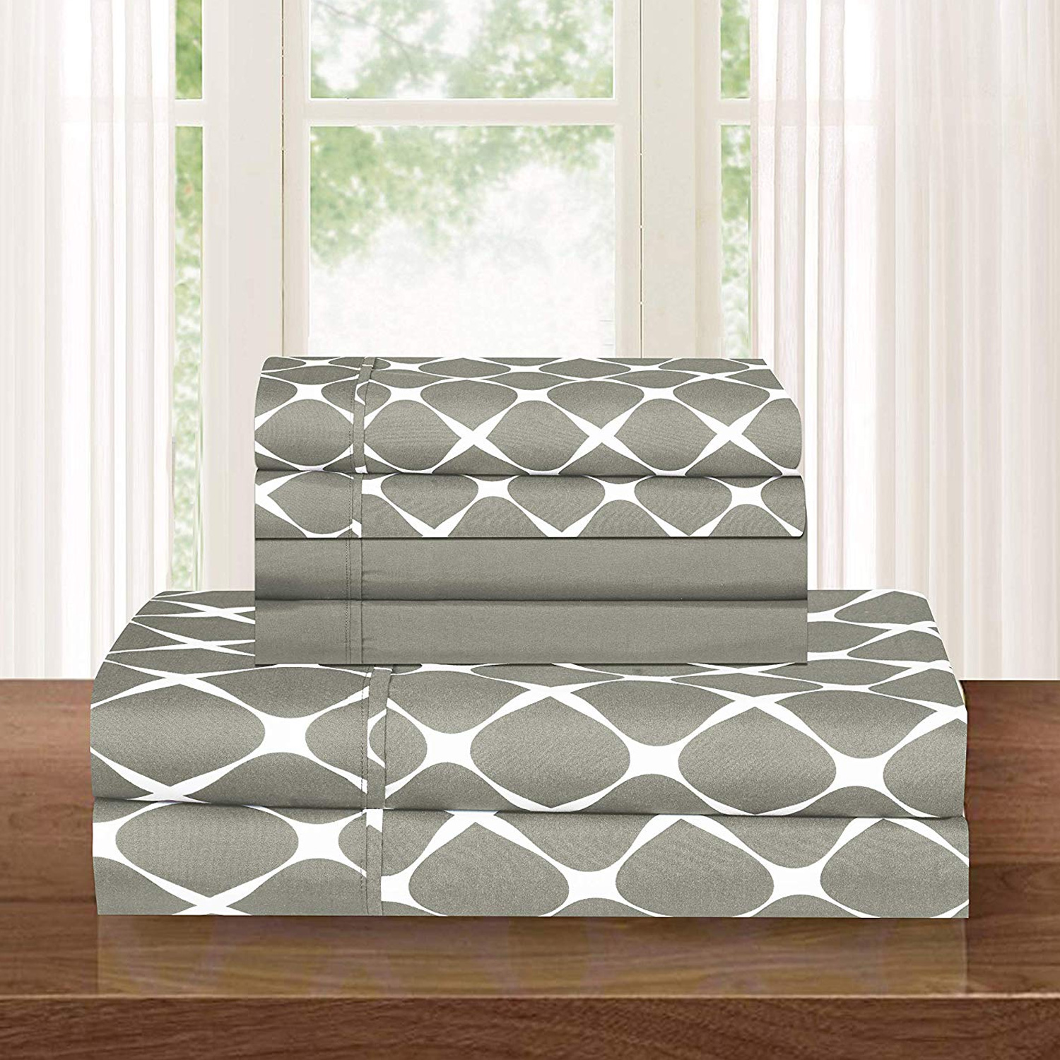 6 Piece Sheet Wrinkle Resistant Milano Trellis Pattern Bedding Set