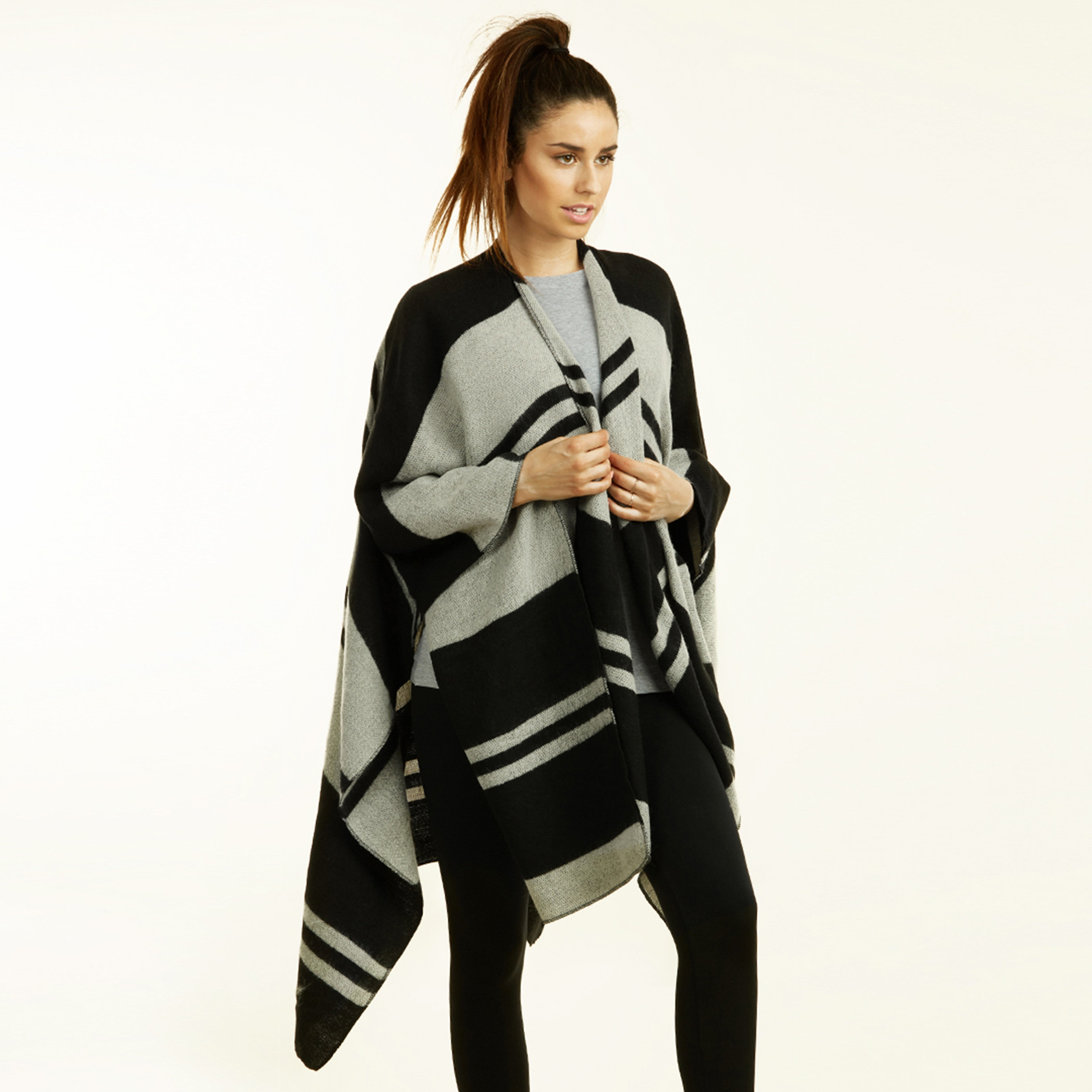 Ladies Striped Poncho