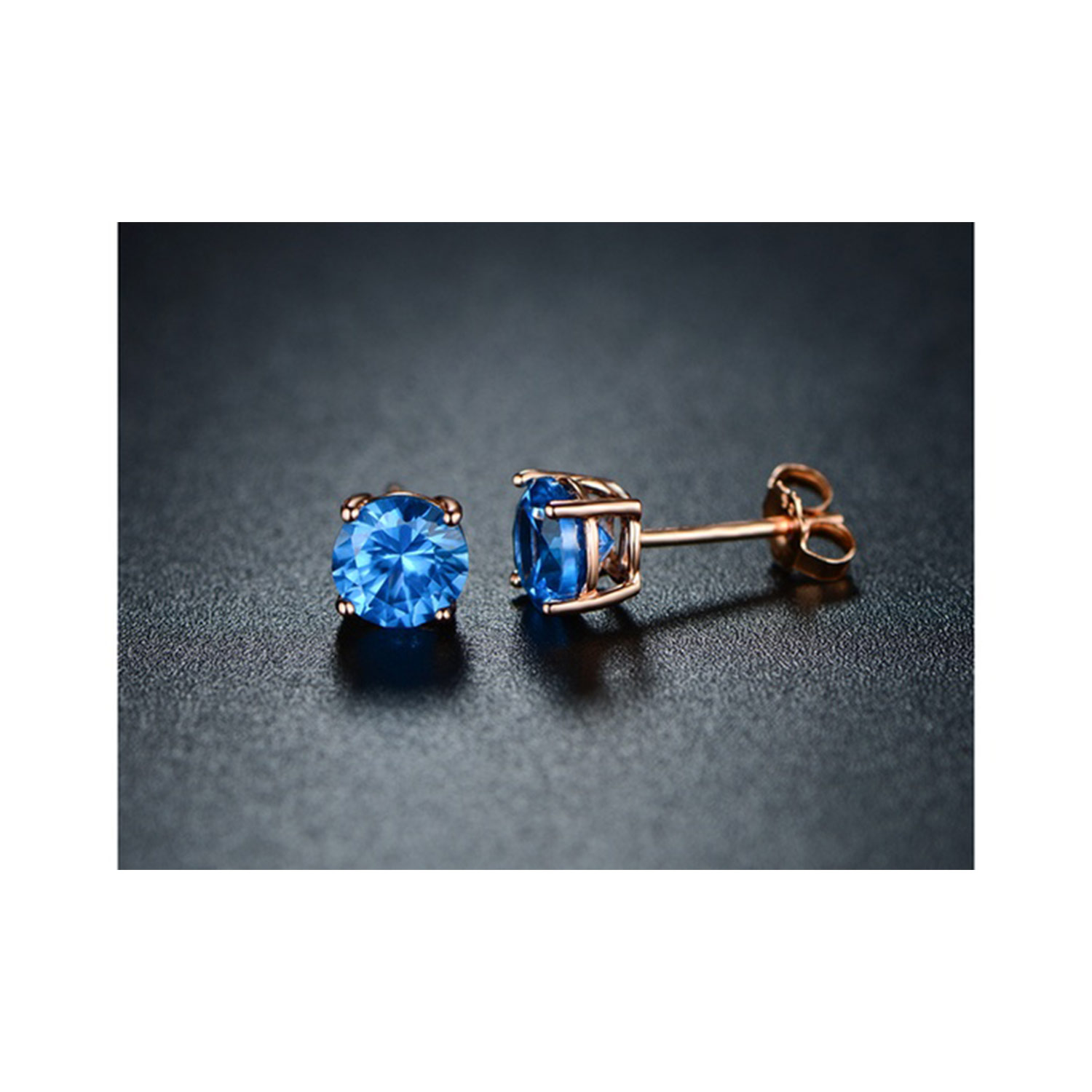 18K Rose Gold Round-cut London Blue Topaz Stud Earrings