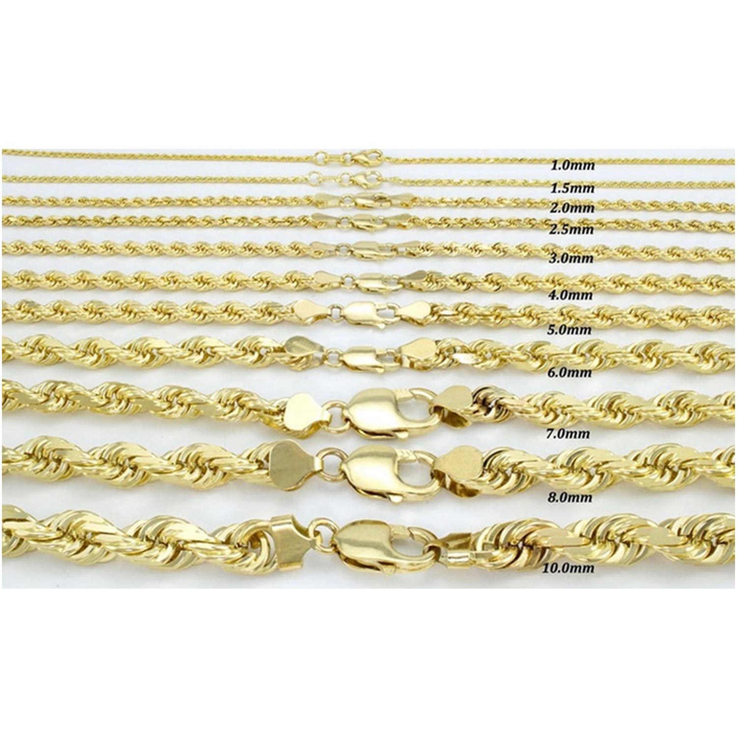 2MM Diamond-cut Rope Chain Necklace in 10K Solid Gold