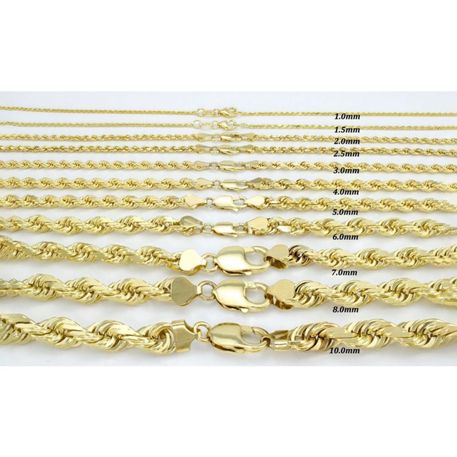 3MM Diamond-cut Rope Chain Necklace in 10K Solid Gold