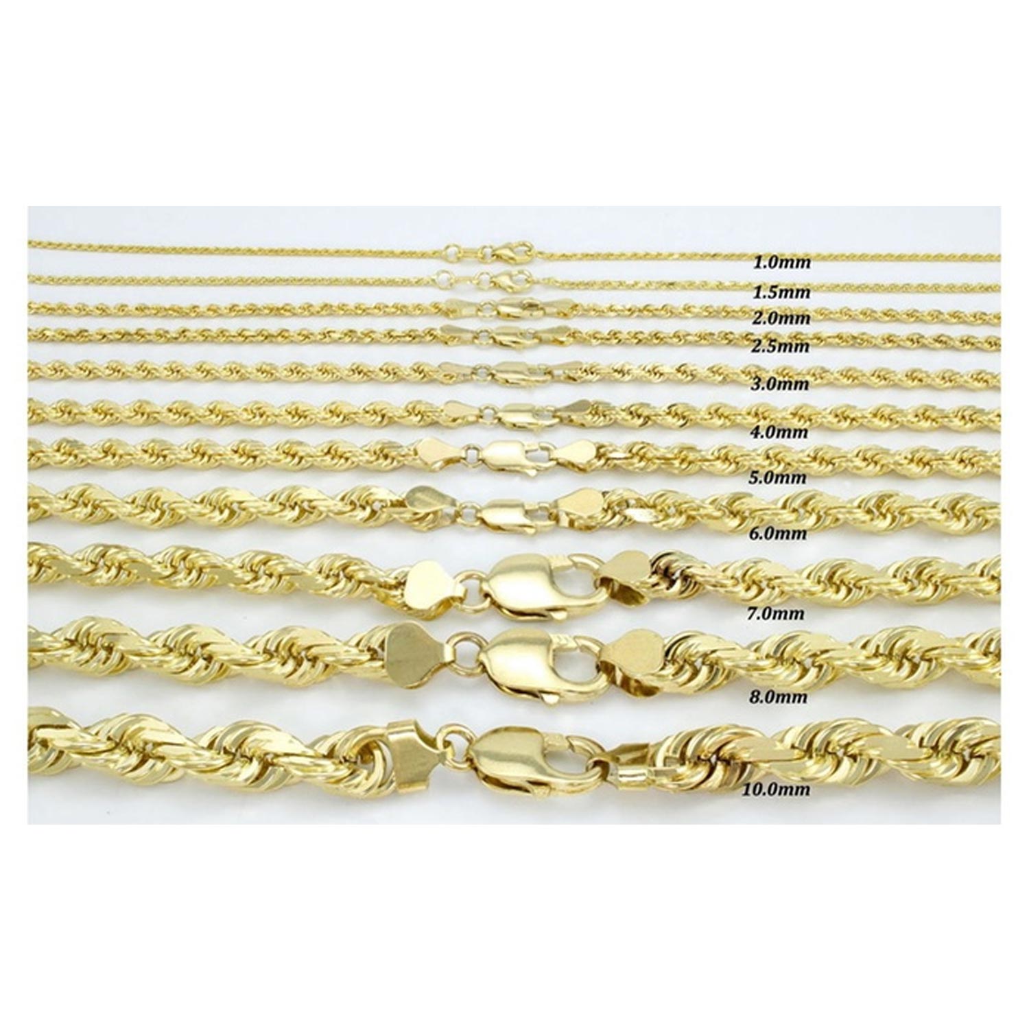 4MM Diamond-cut Rope Chain Necklace in 10K Solid Gold