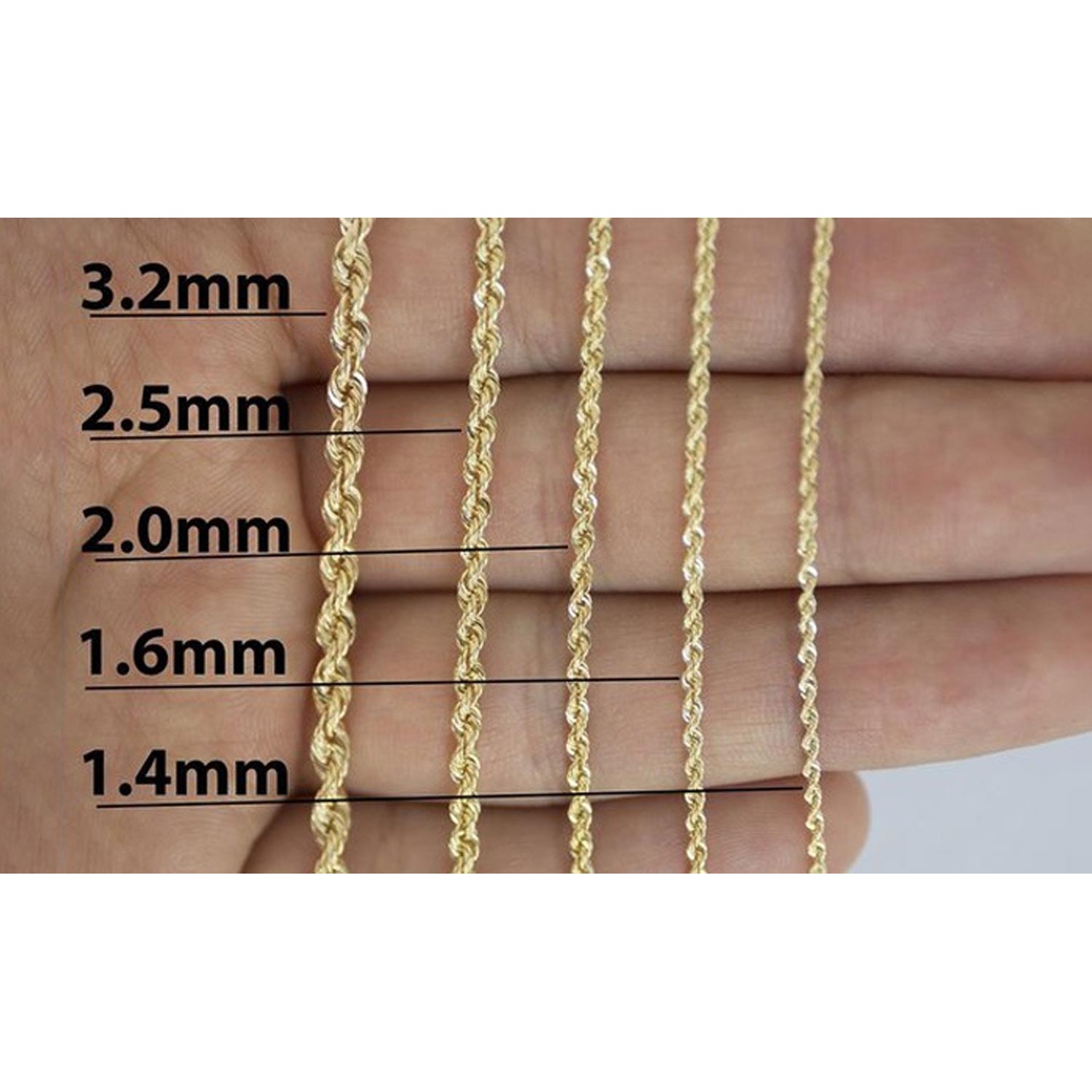 14K Gold 2.5MM Rope Chain