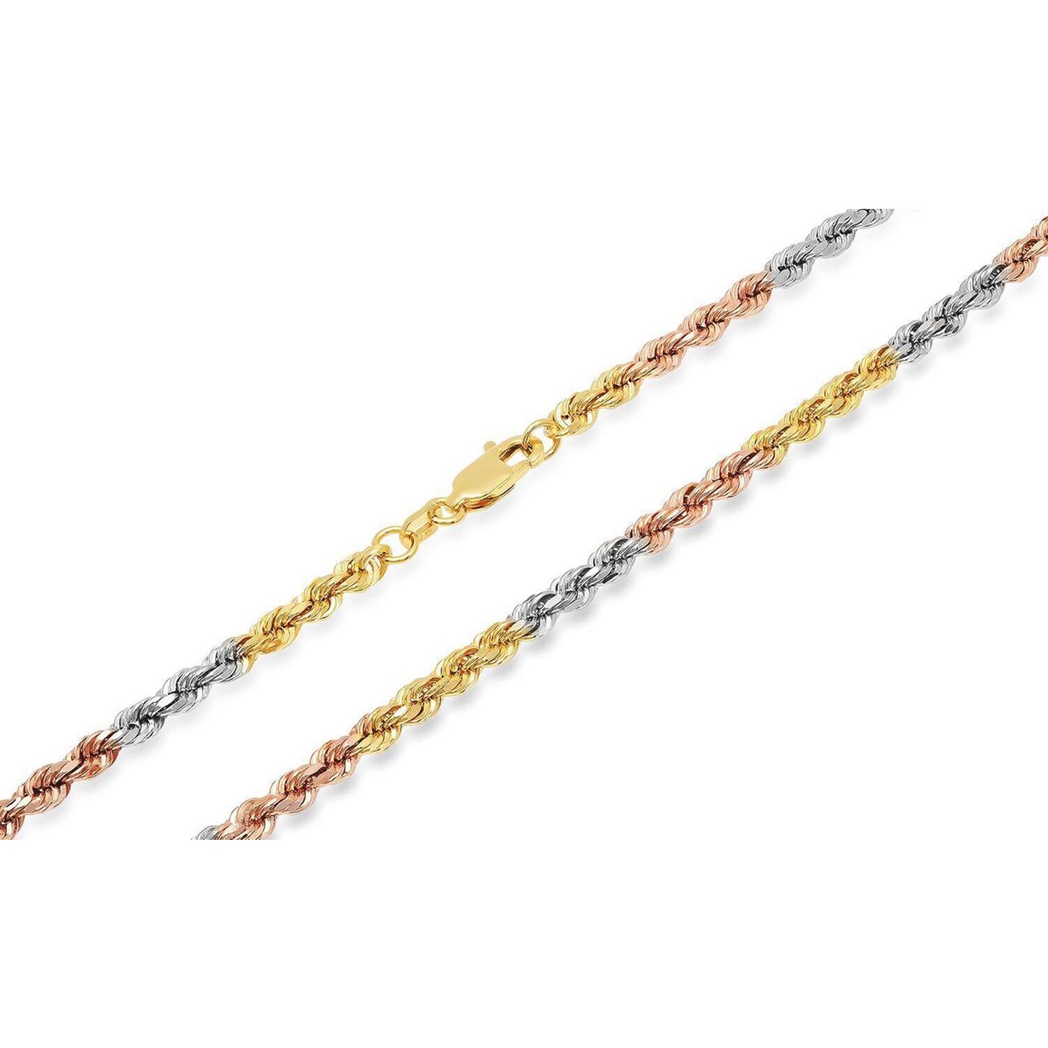 Italian 14K Tri-color Gold 3MM Diamond Cut Rope Chain