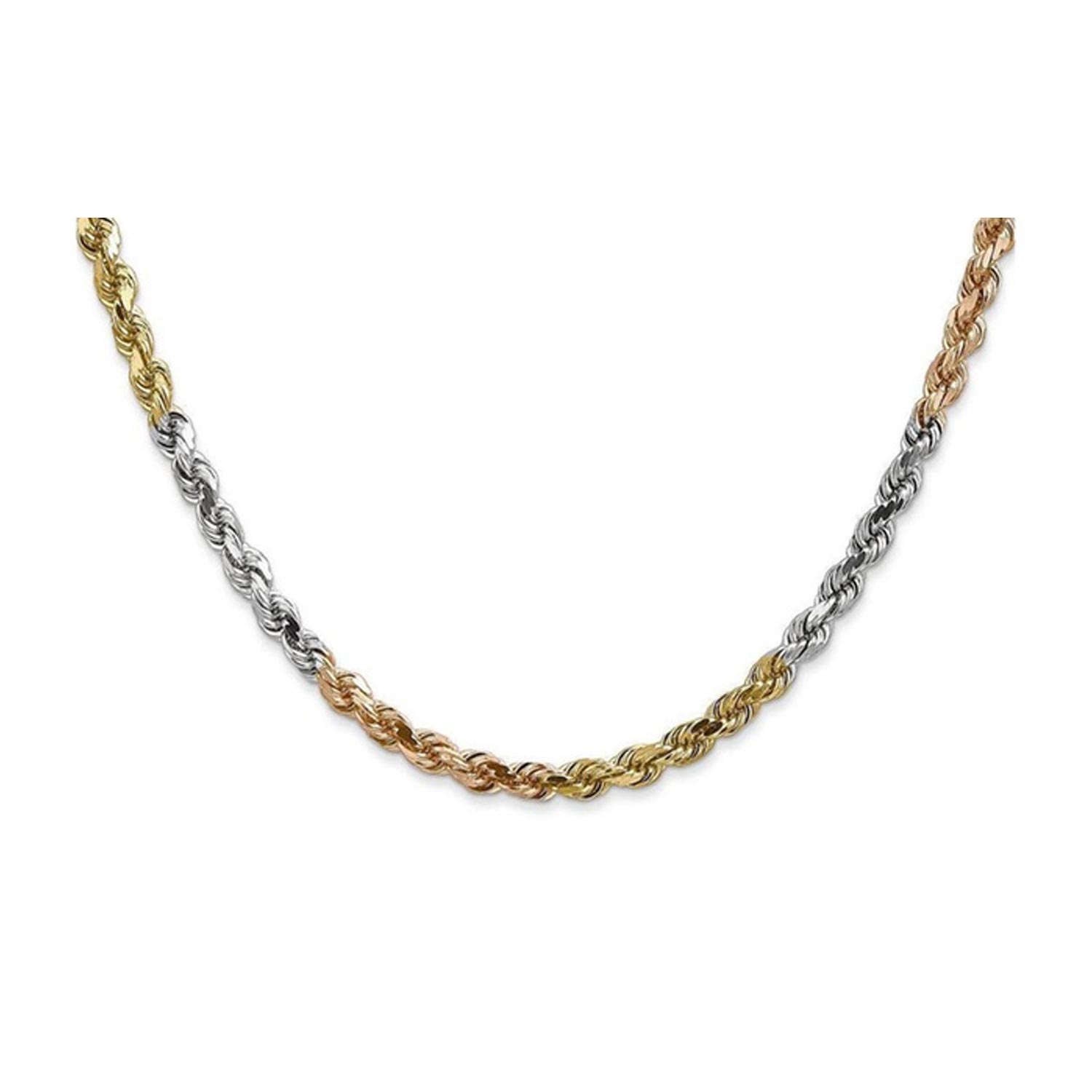 Italian 14K Tri-color Gold 4MM Diamond Cut Rope Chain Necklace