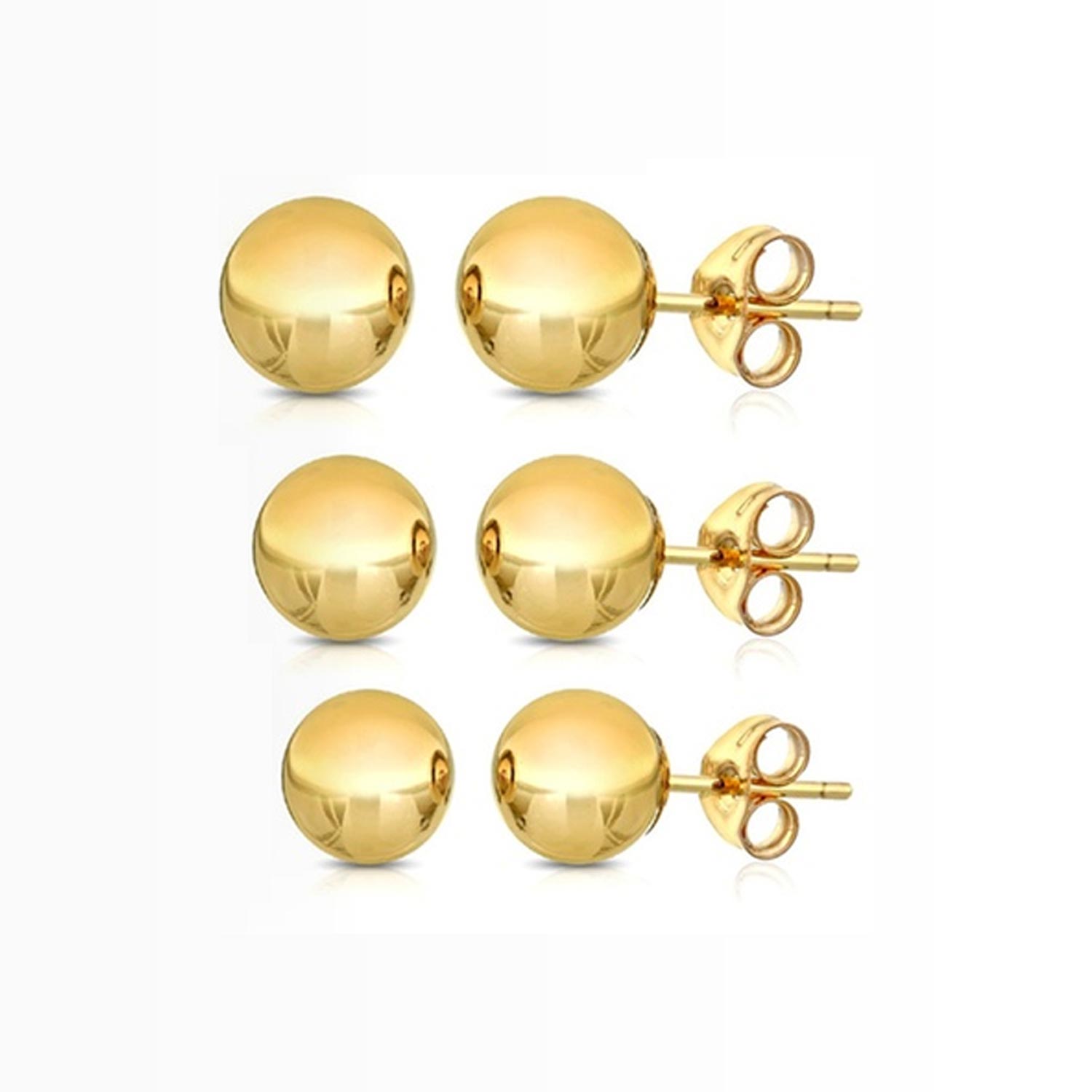 3 Pack 14K Gold Ball Stud Earrings