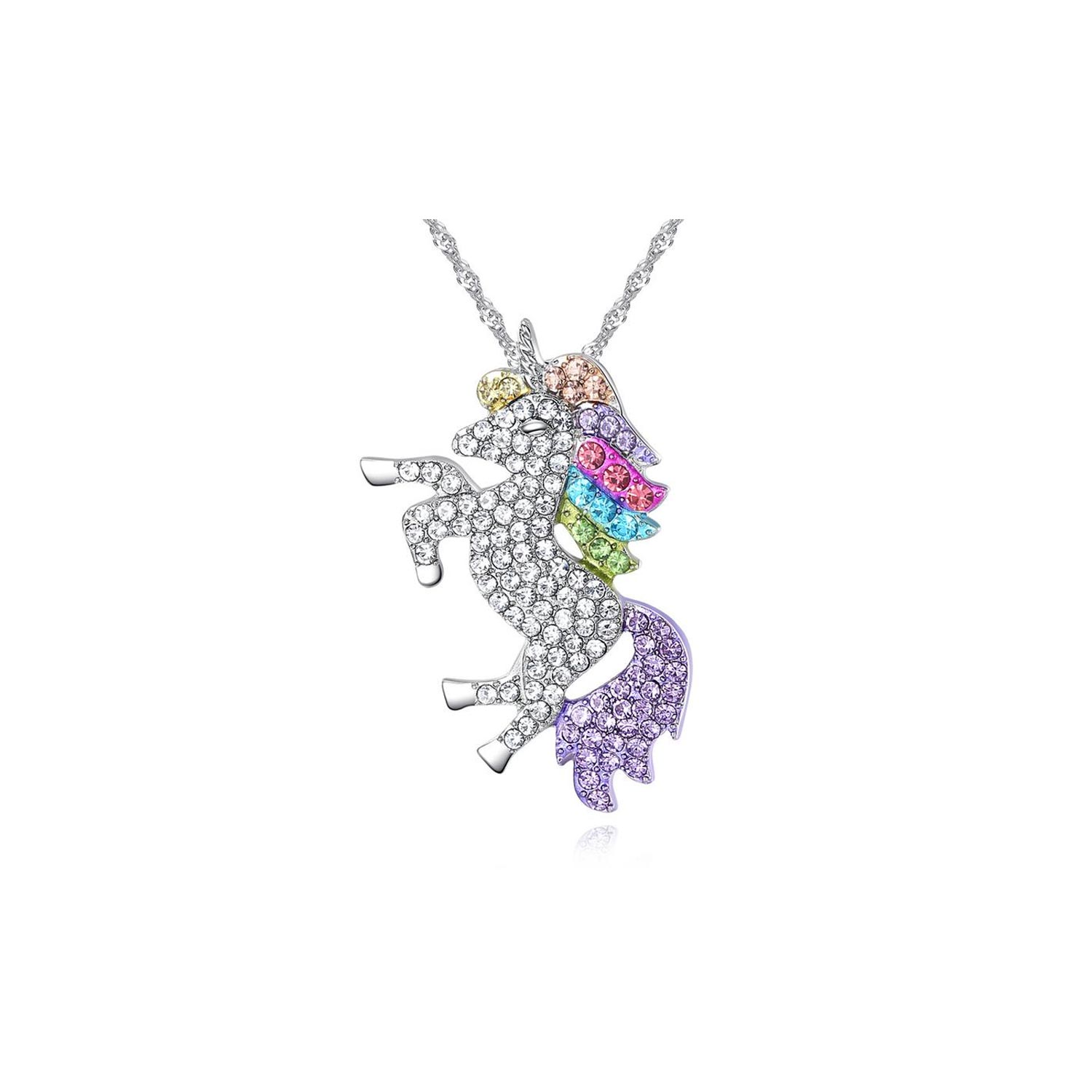 Multi-Colored Unicorn Pendant Necklace Made With Swarovski Crystals
