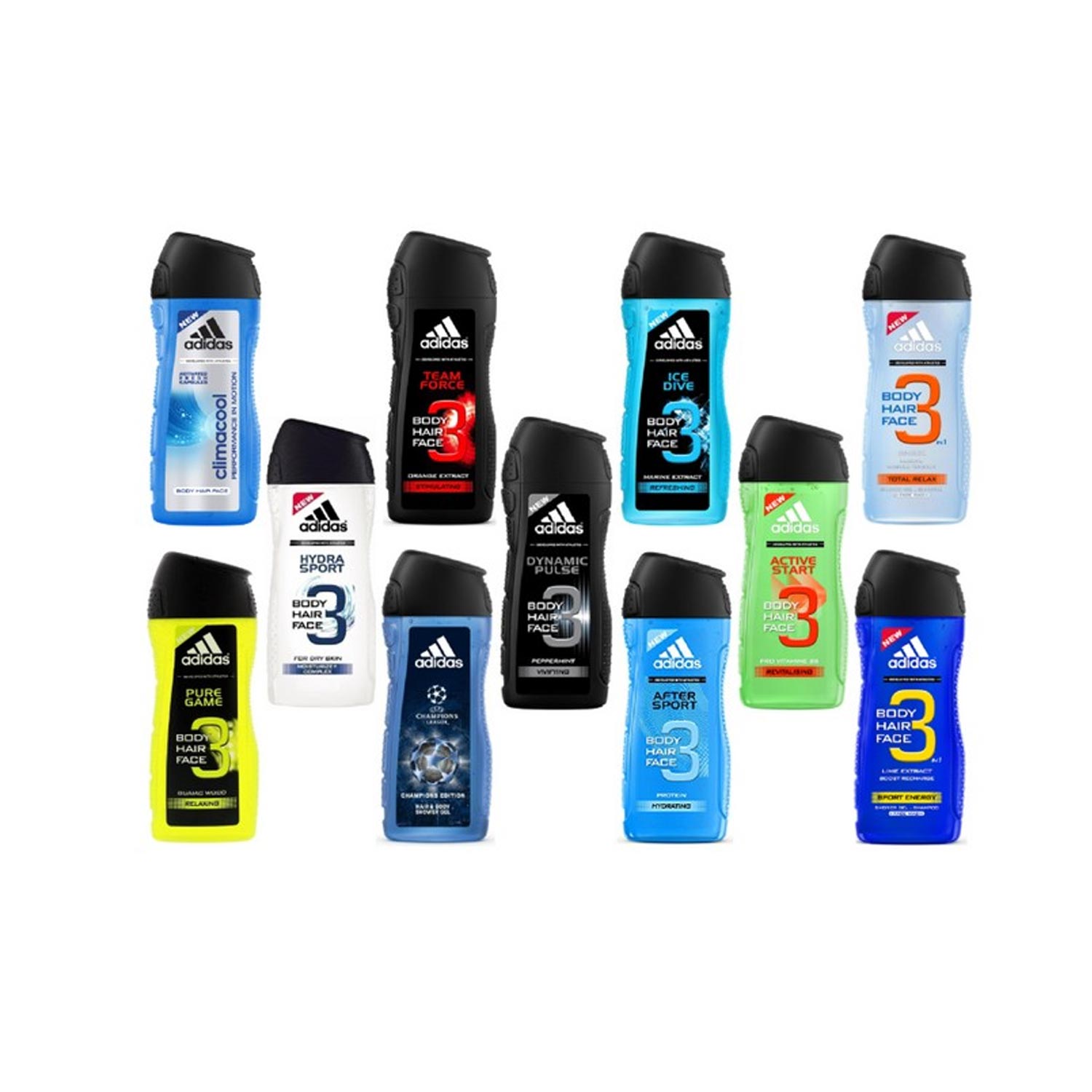 6 Pack Assorted Adidas Shower Gel For Men 13.5oz / 400ml