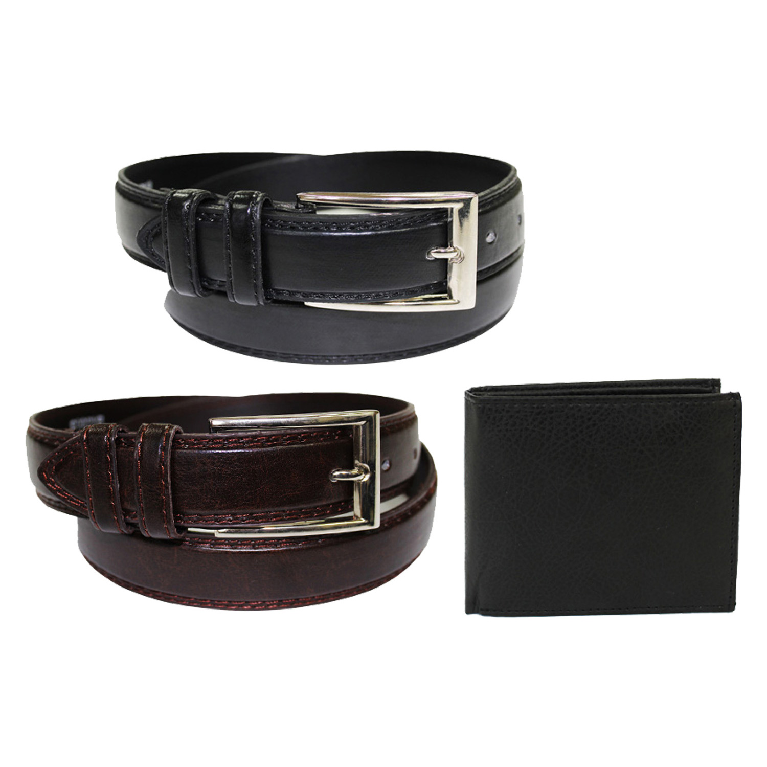 2-Pack Men's Genuine Leather Belts with Wallet