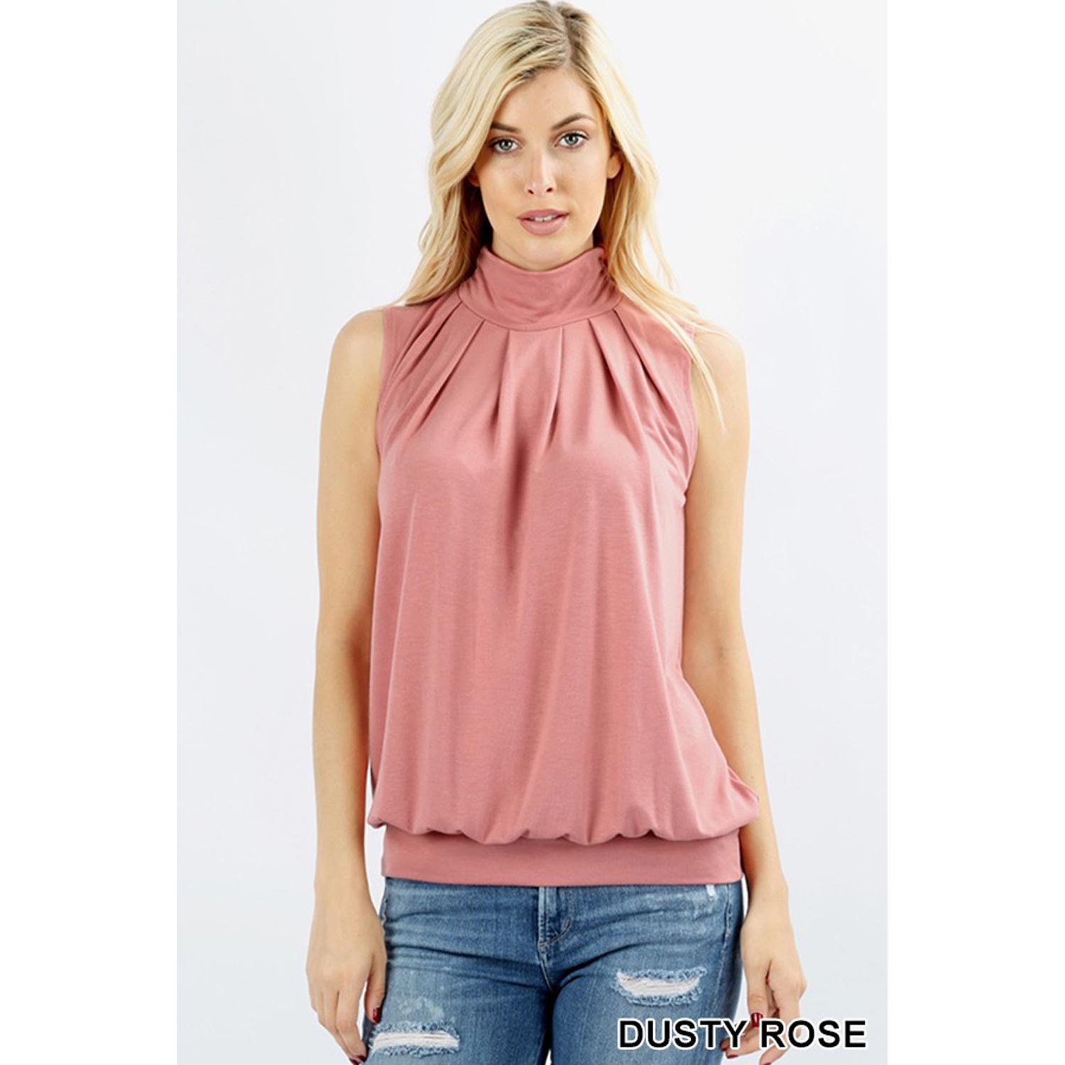 Buy One Get One Free High Neck Pleated Top With Waistband