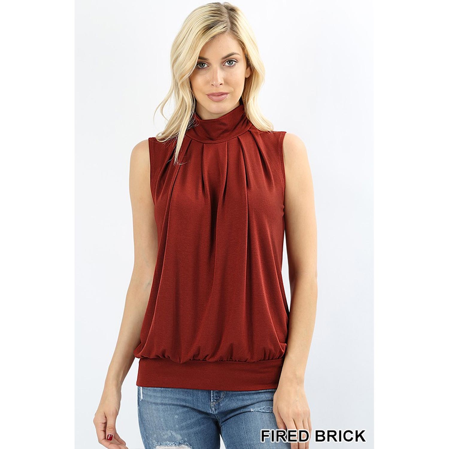 Buy One Get One Free High Neck Pleated Top With Waistband