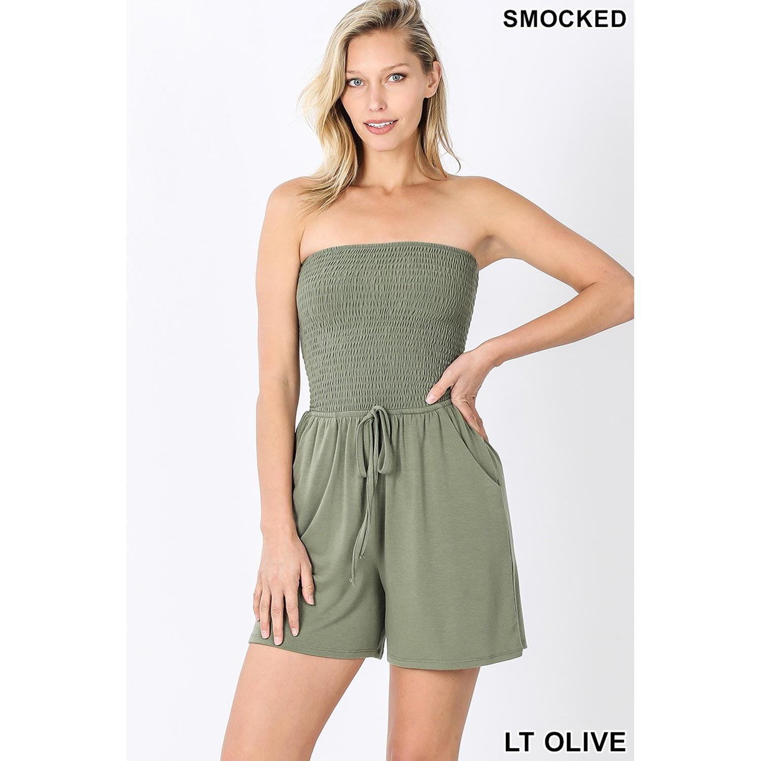 Smocked Tube Romper With Pocket