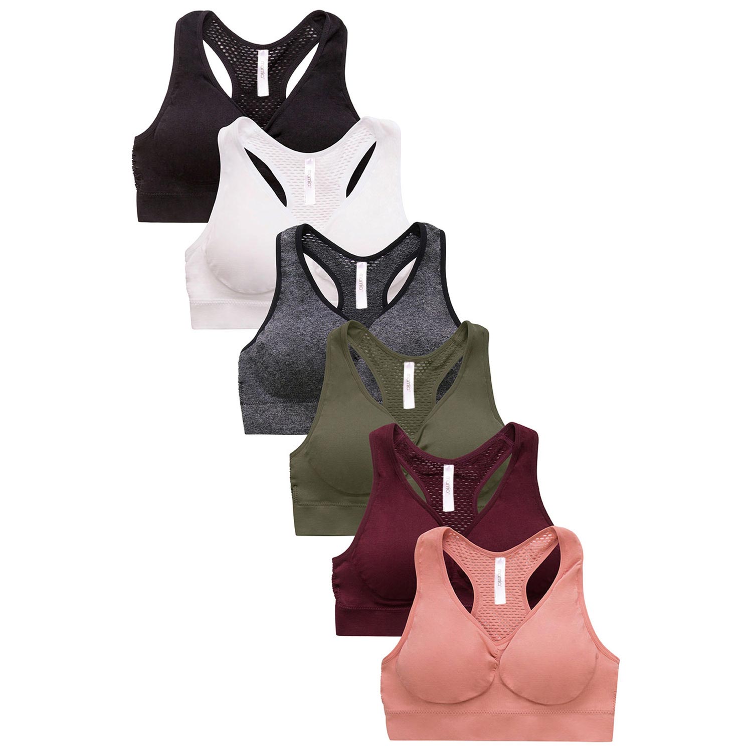 6 Pack Mamia Ladies Seamless Sports Bra W/Mesh On Back