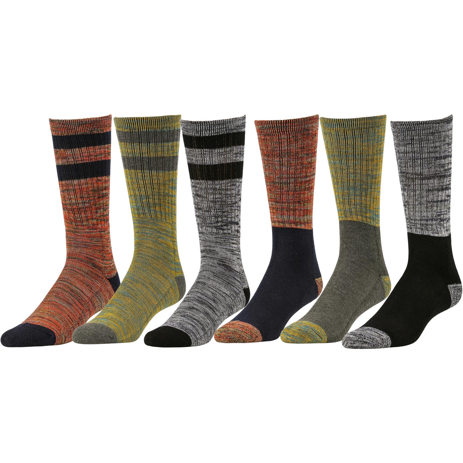 6 Pairs Men's Varsity Stripe Crew Socks