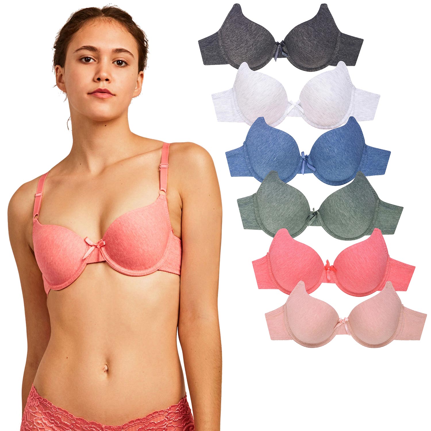 6 Pack Ladies Full Cup Cotton Bra