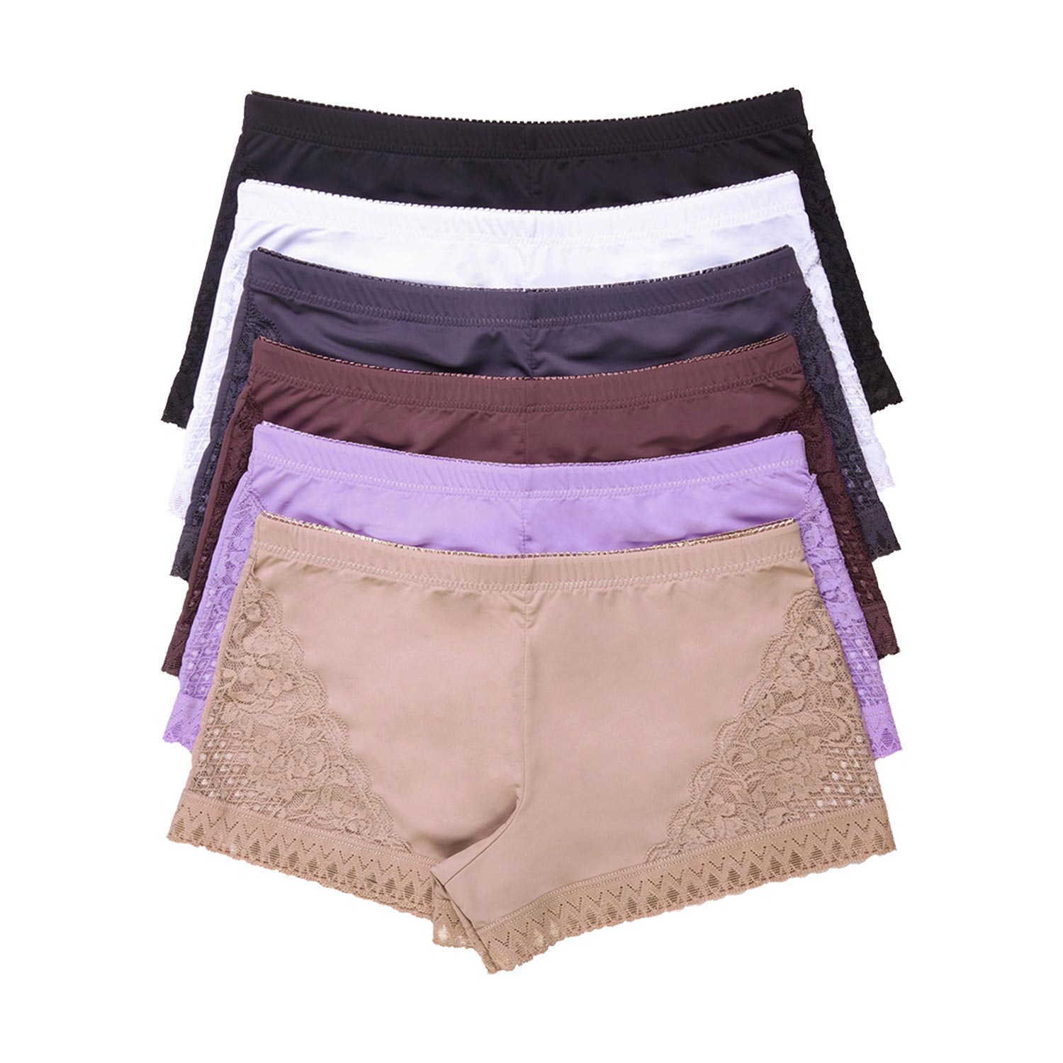 6 Pack Ladies Nylon Boyshorts Panty