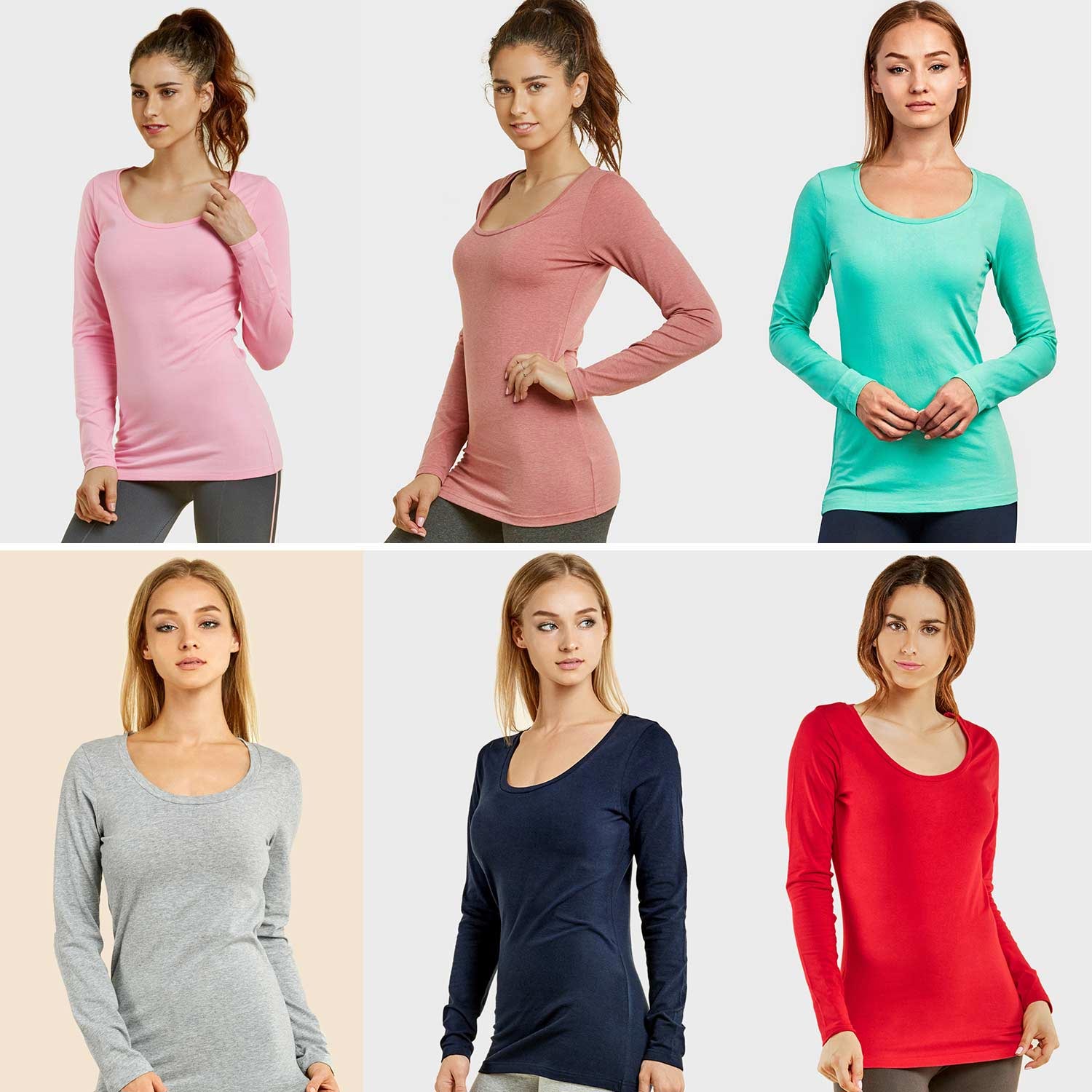 6 Pack Ladies Long Sleeve Round Neck T-Shirt