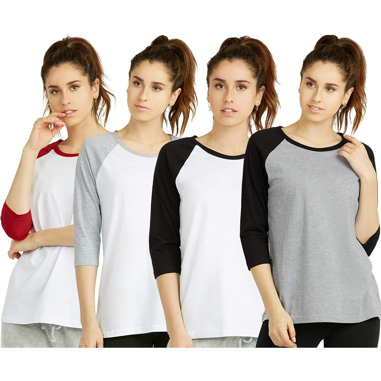 4 Pack Sofra Ladies Baseball T-Shirt