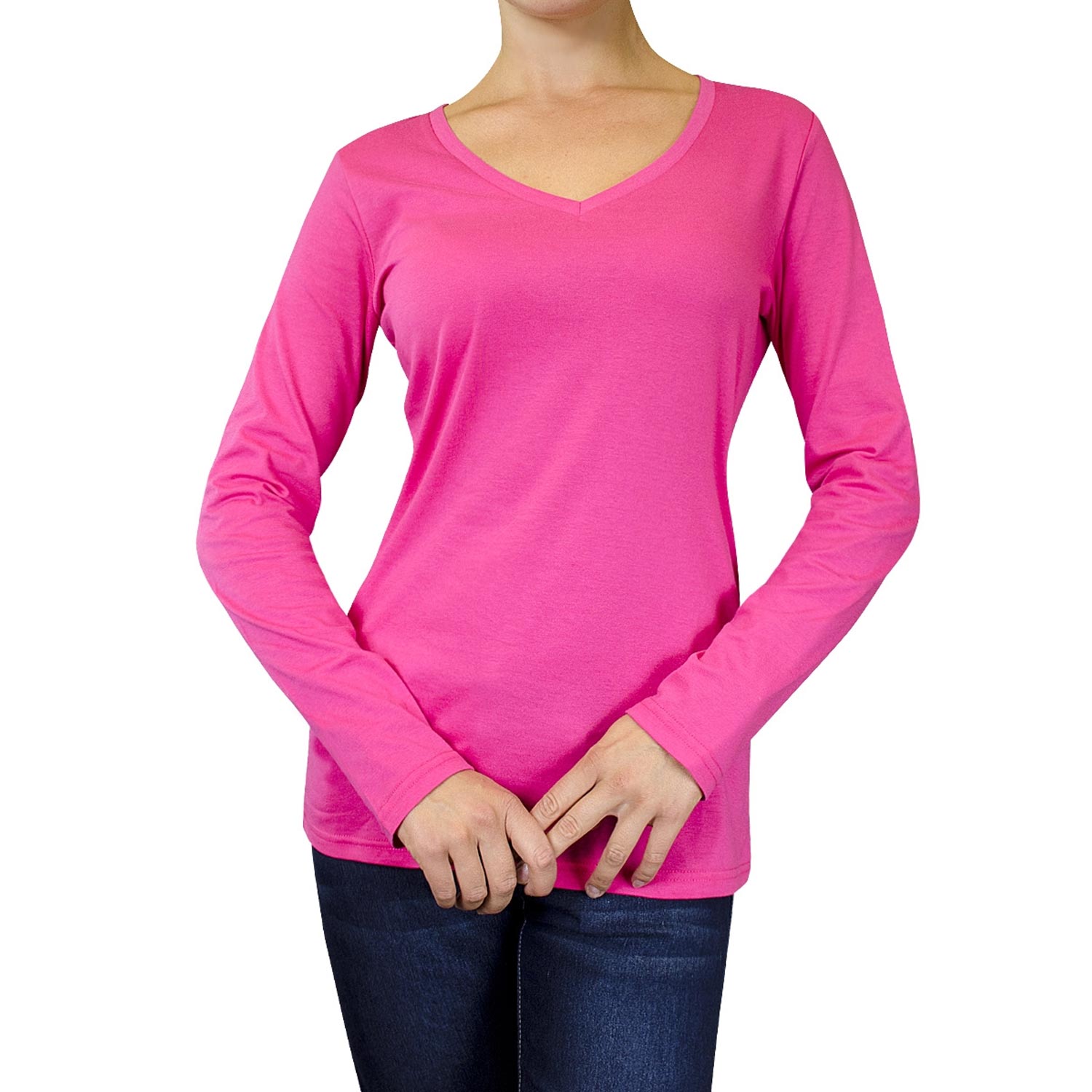 3 Pack Ladies Long Sleeve V-Neck T-Shirt