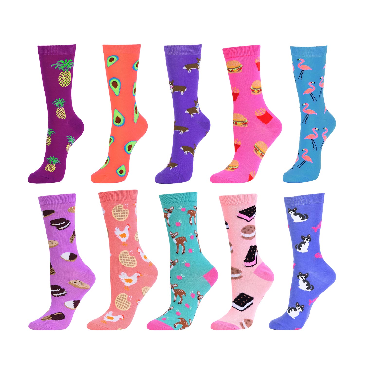 10 Pairs Women's Novelty Crew Socks